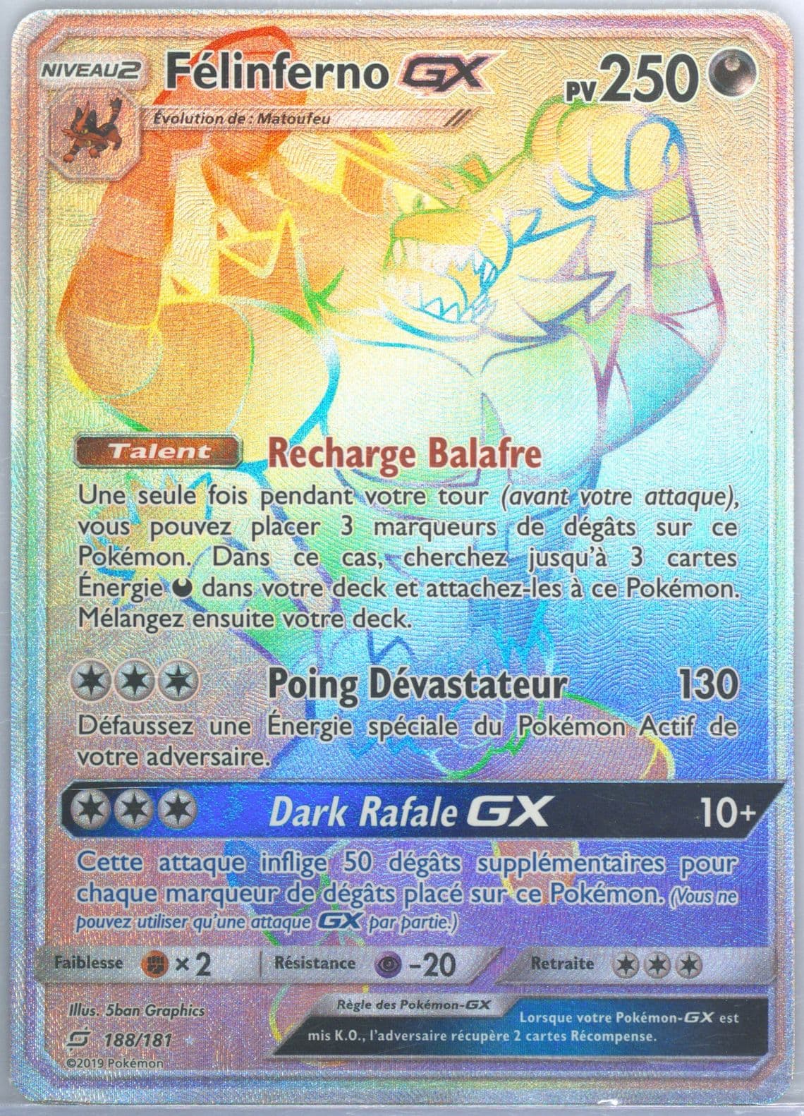 Full Art/Felinferno GX French-Secret (188) 2019 Pokemon Sun & Moon Team Up
