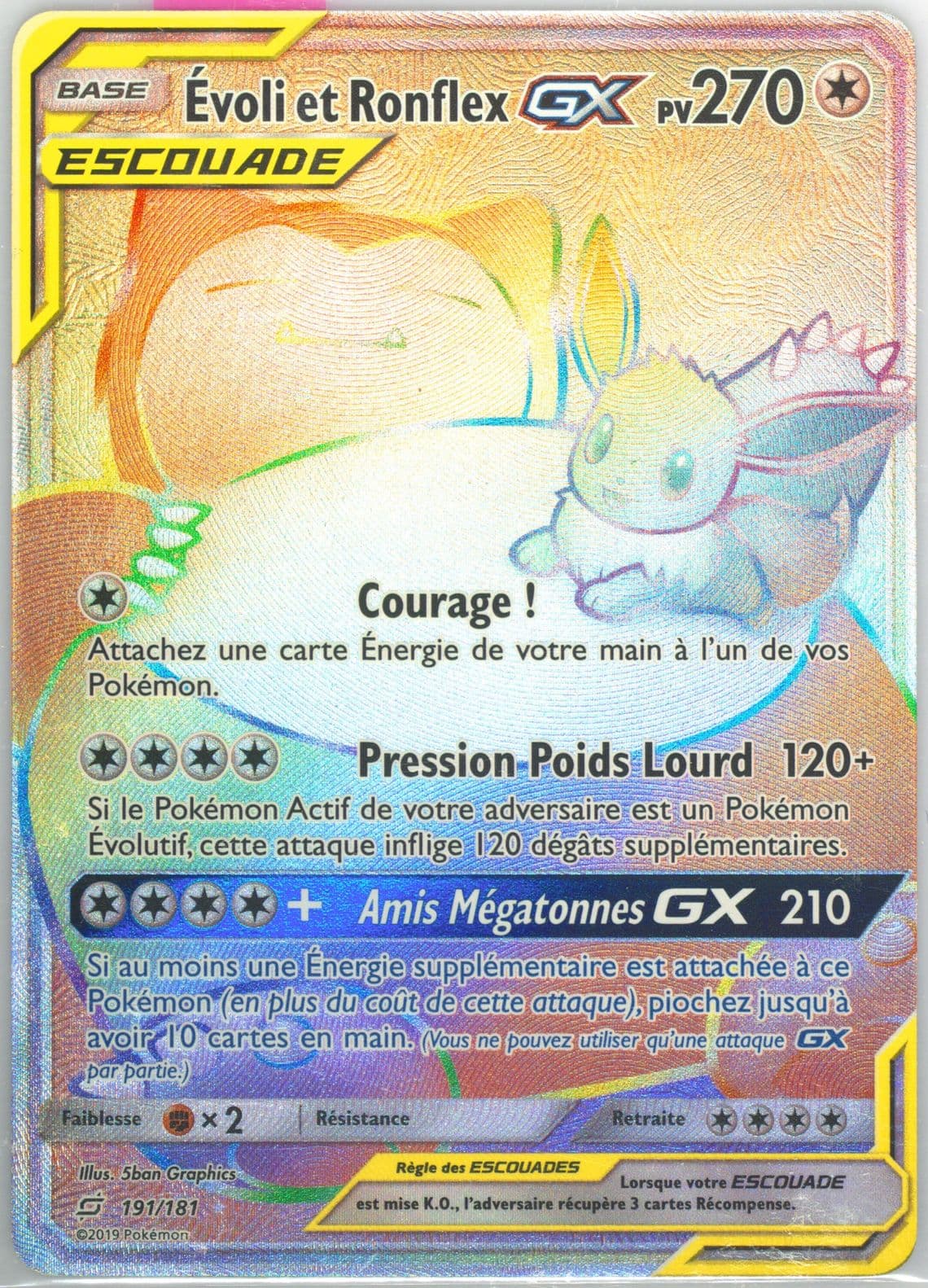 Full Art/Evoli ET Ronflex GX French-Secret (191) 2019 Pokemon Sun & Moon Team Up