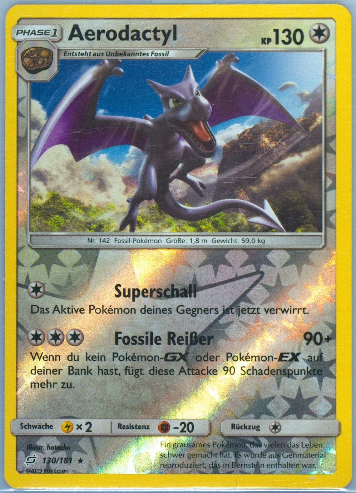 Aerodactyl-Reverse Foil German (130) 2019 Pokemon Sun & Moon Team Up