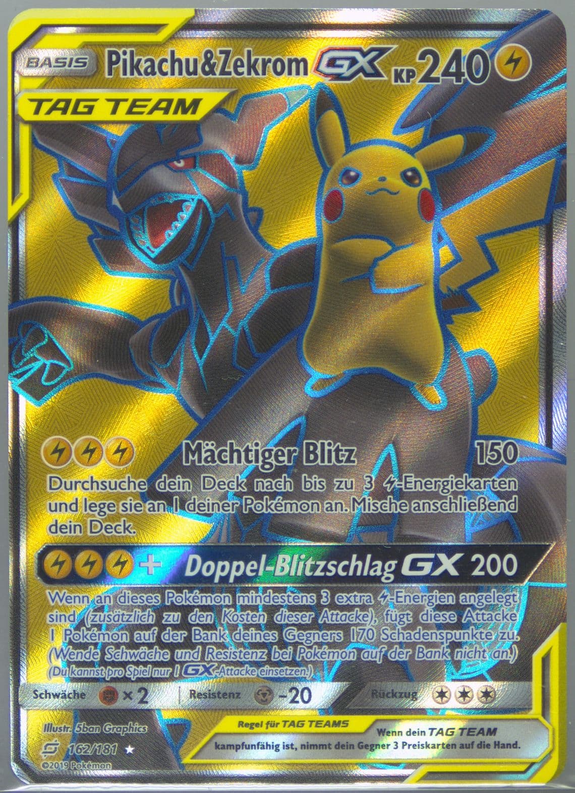 Full Art/Pikachu & Zekrom GX German (162) 2019 Pokemon Sun & Moon Team Up