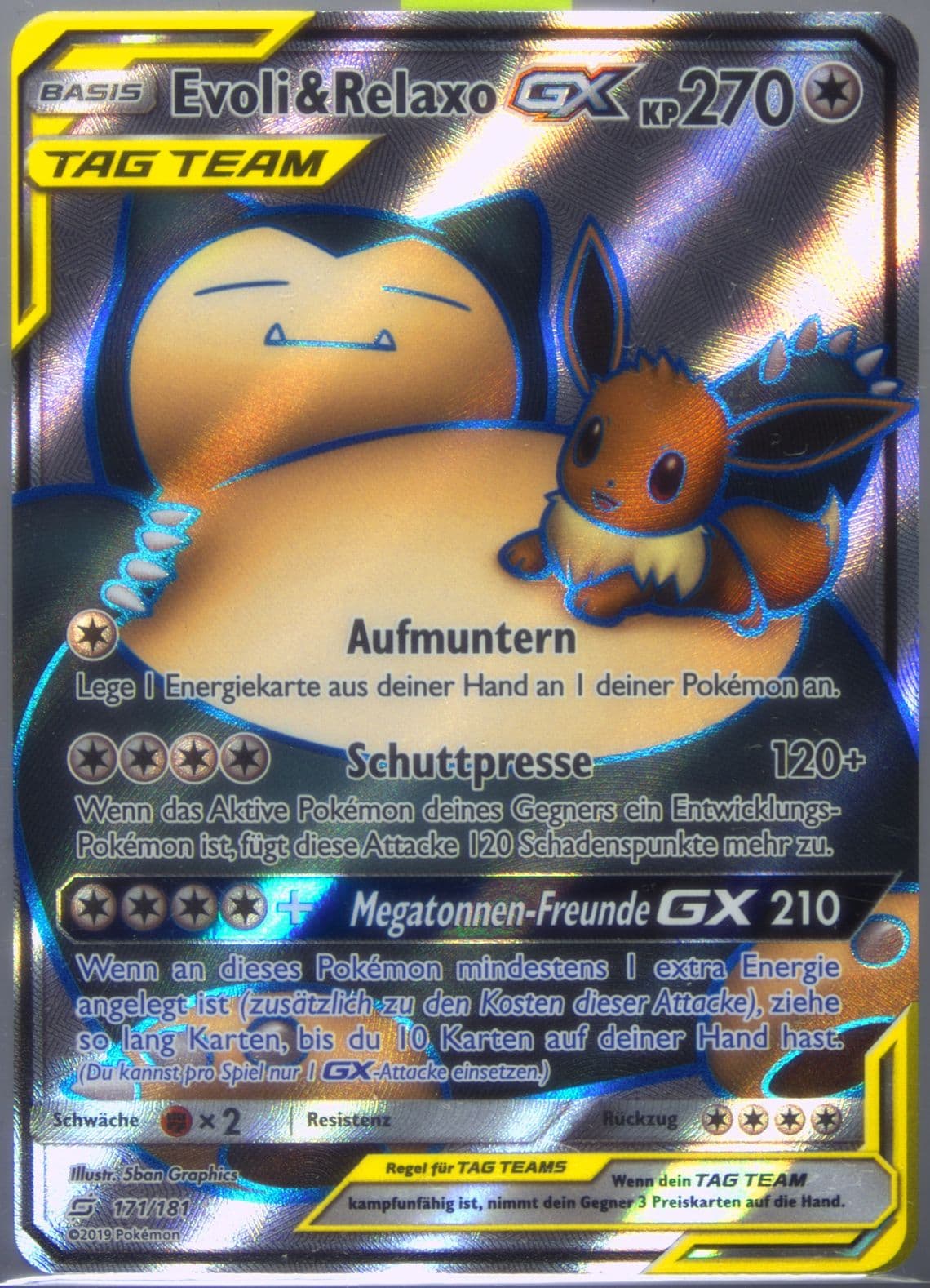 Full Art/Evoli & Relaxo GX German (171) 2019 Pokemon Sun & Moon Team Up
