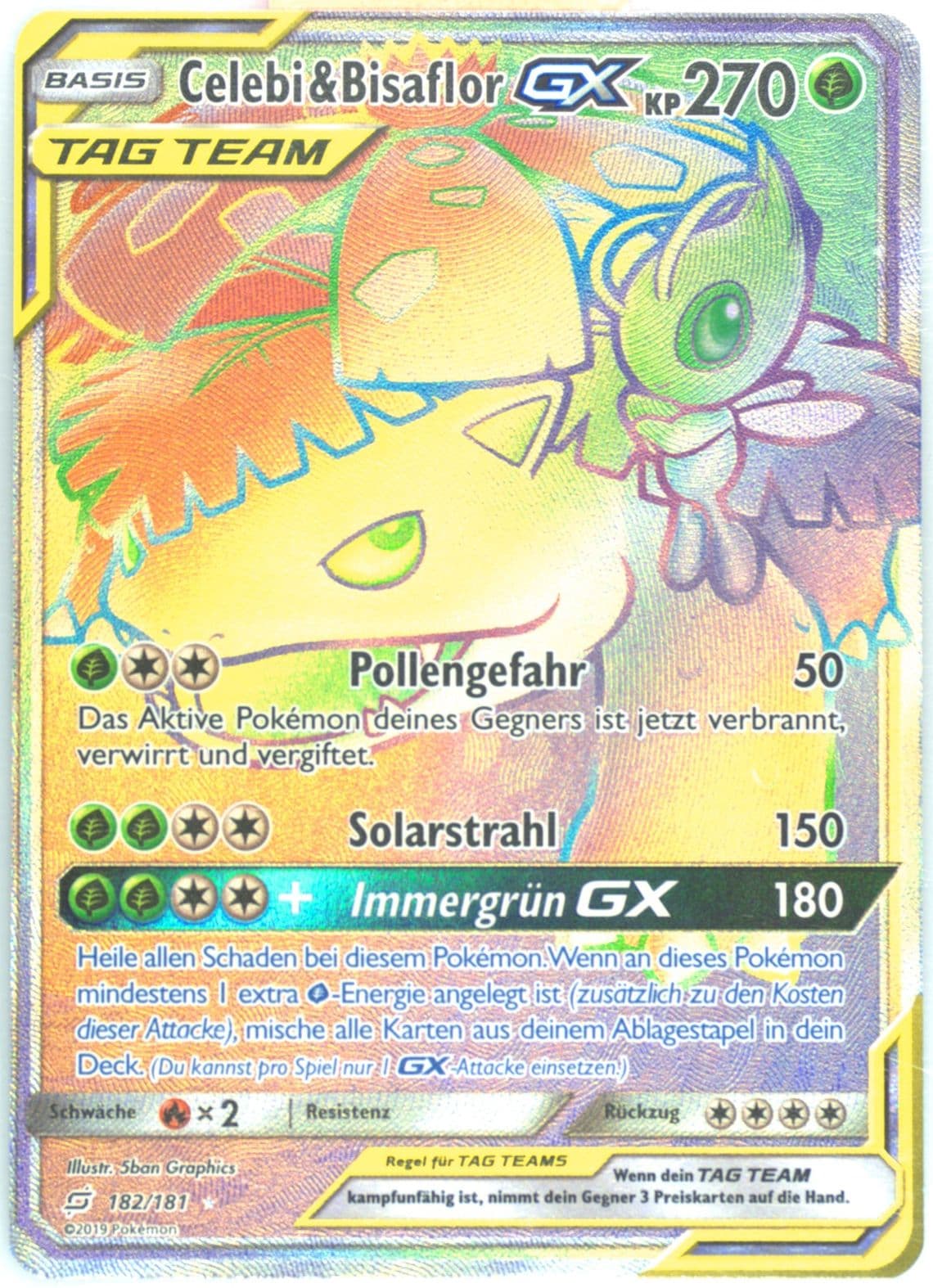 Full Art/Celebi & Bisaflor GX German-Secret (182) 2019 Pokemon Sun & Moon Team Up
