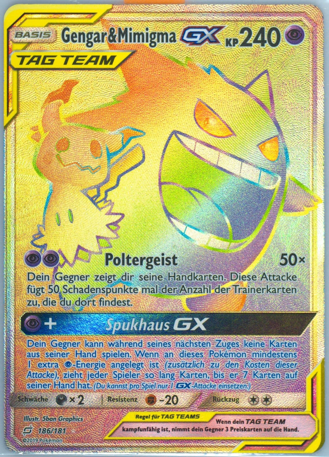 Full Art/Gengar & Mimigma GX German-Secret (186) 2019 Pokemon Sun & Moon Team Up