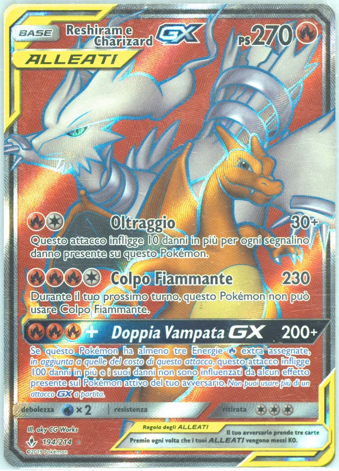 Full Art/Reshiram E Charizard GX Italian (194) 2019 Pokemon Sun & Moon Unbroken Bonds