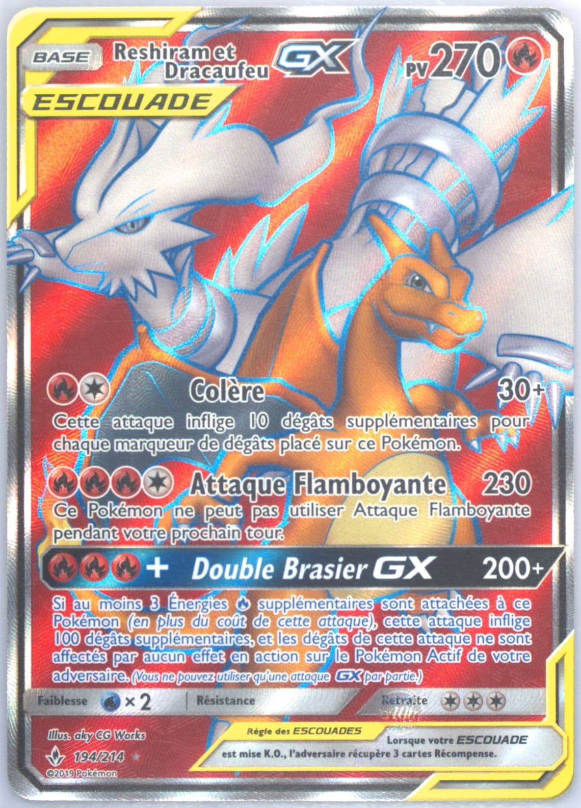 Full Art/Reshiram ET Dracaufeu GX French (194) 2019 Pokemon Sun & Moon Unbroken Bonds