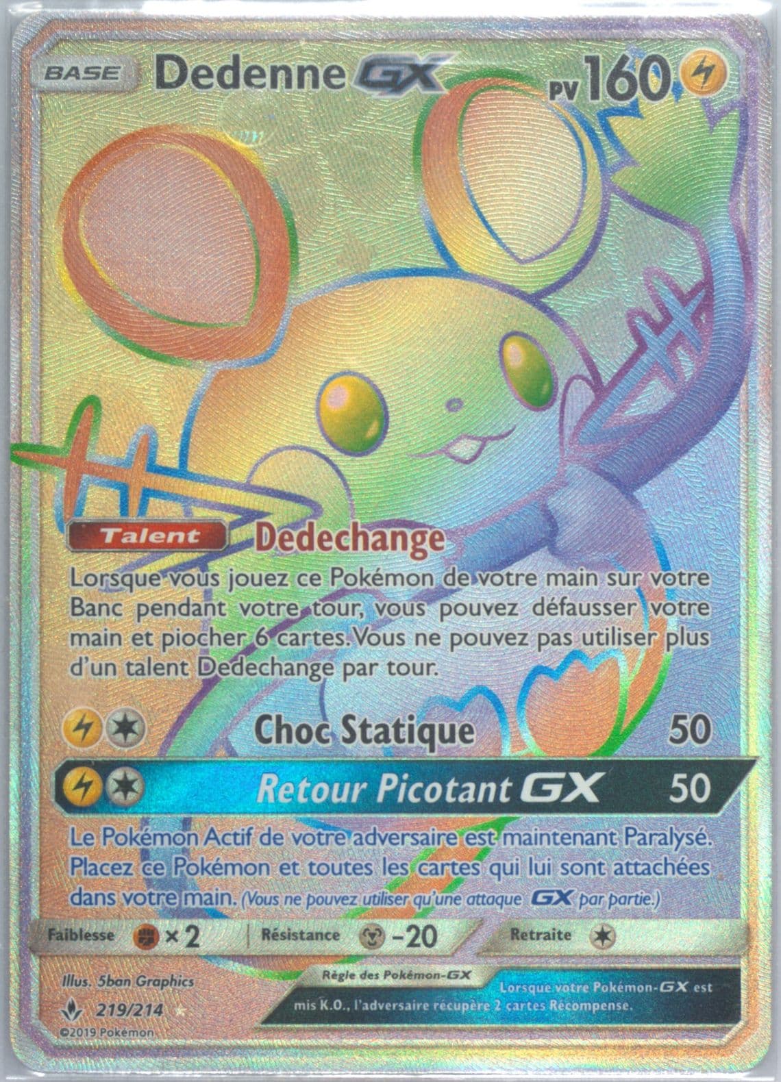 Full Art/Dedenne GX French-Secret (219) 2019 Pokemon Sun & Moon Unbroken Bonds