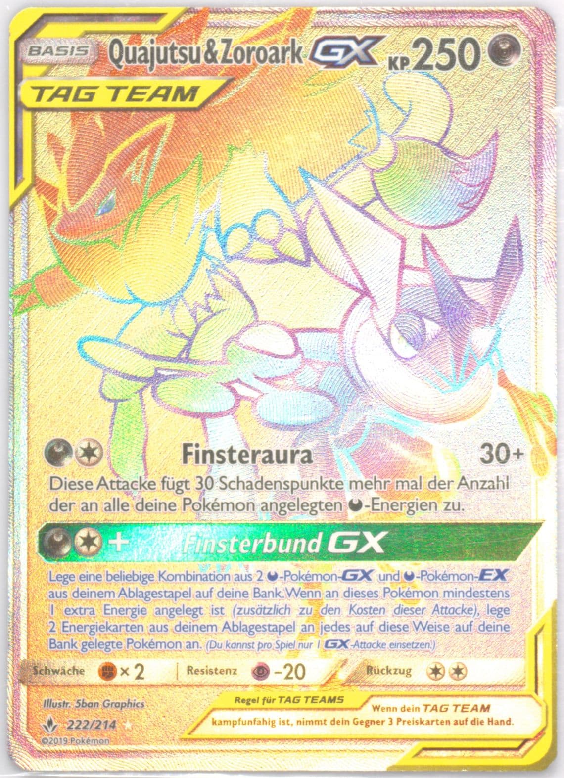 Full Art/Quajutsu & Zoroark GX German-Secret (222) 2019 Pokemon Sun & Moon Unbroken Bonds
