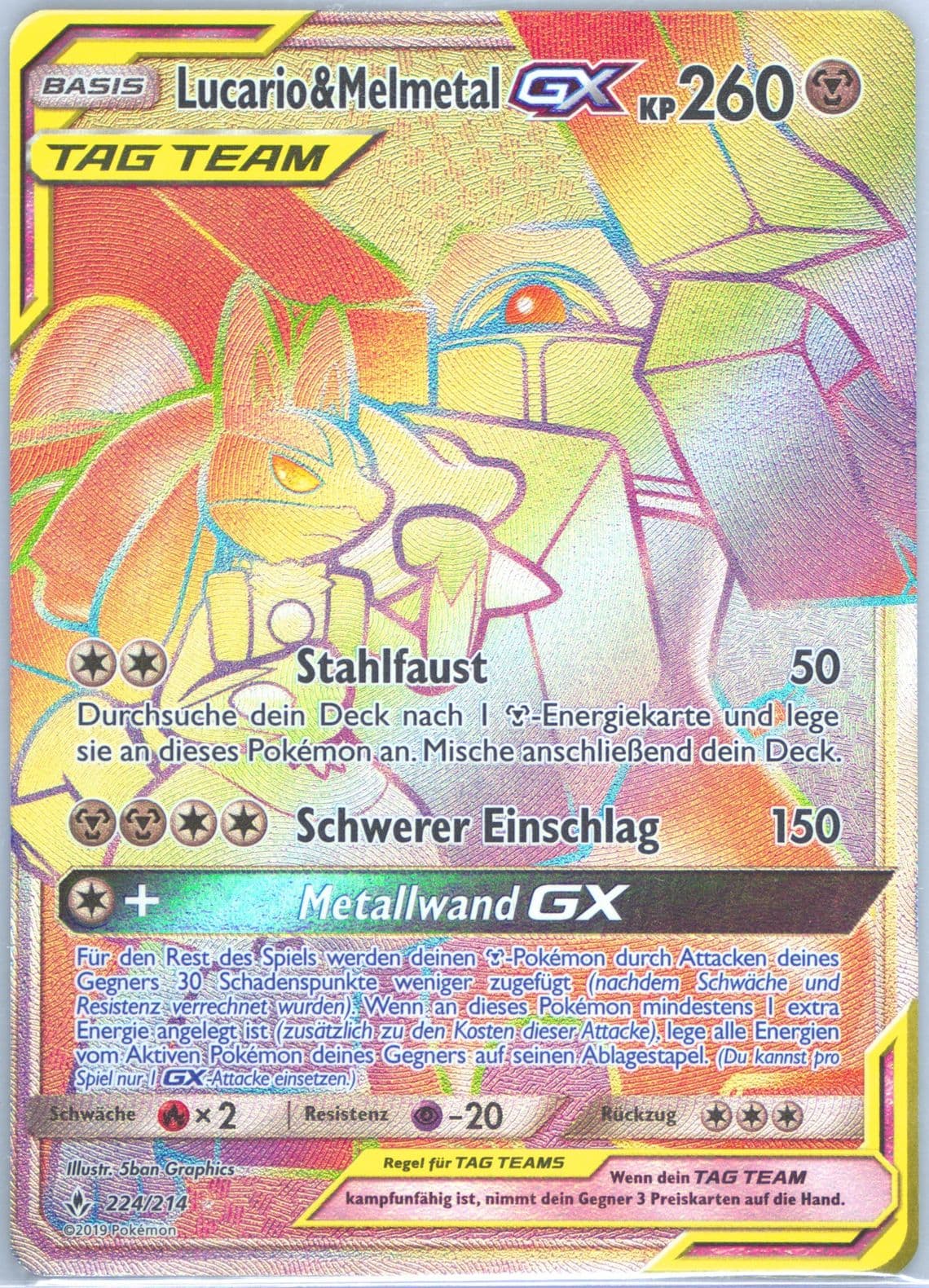Full Art/Lucario & Melmetal GX German-Secret (224) 2019 Pokemon Sun & Moon Unbroken Bonds