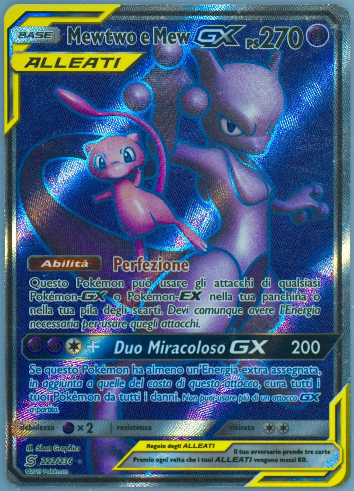 Full Art/Mewtwo E Mew GX Italian (222) 2019 Pokemon Sun & Moon Unified Minds
