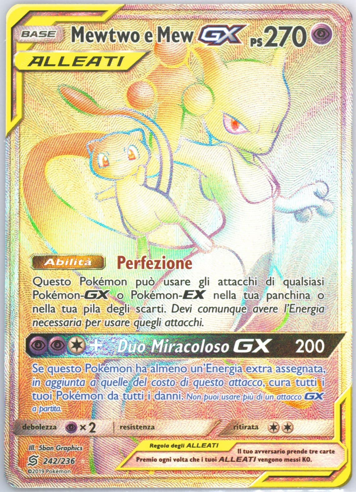 Full Art/Mewtwo E Mew GX Italian-Secret (242) 2019 Pokemon Sun & Moon Unified Minds