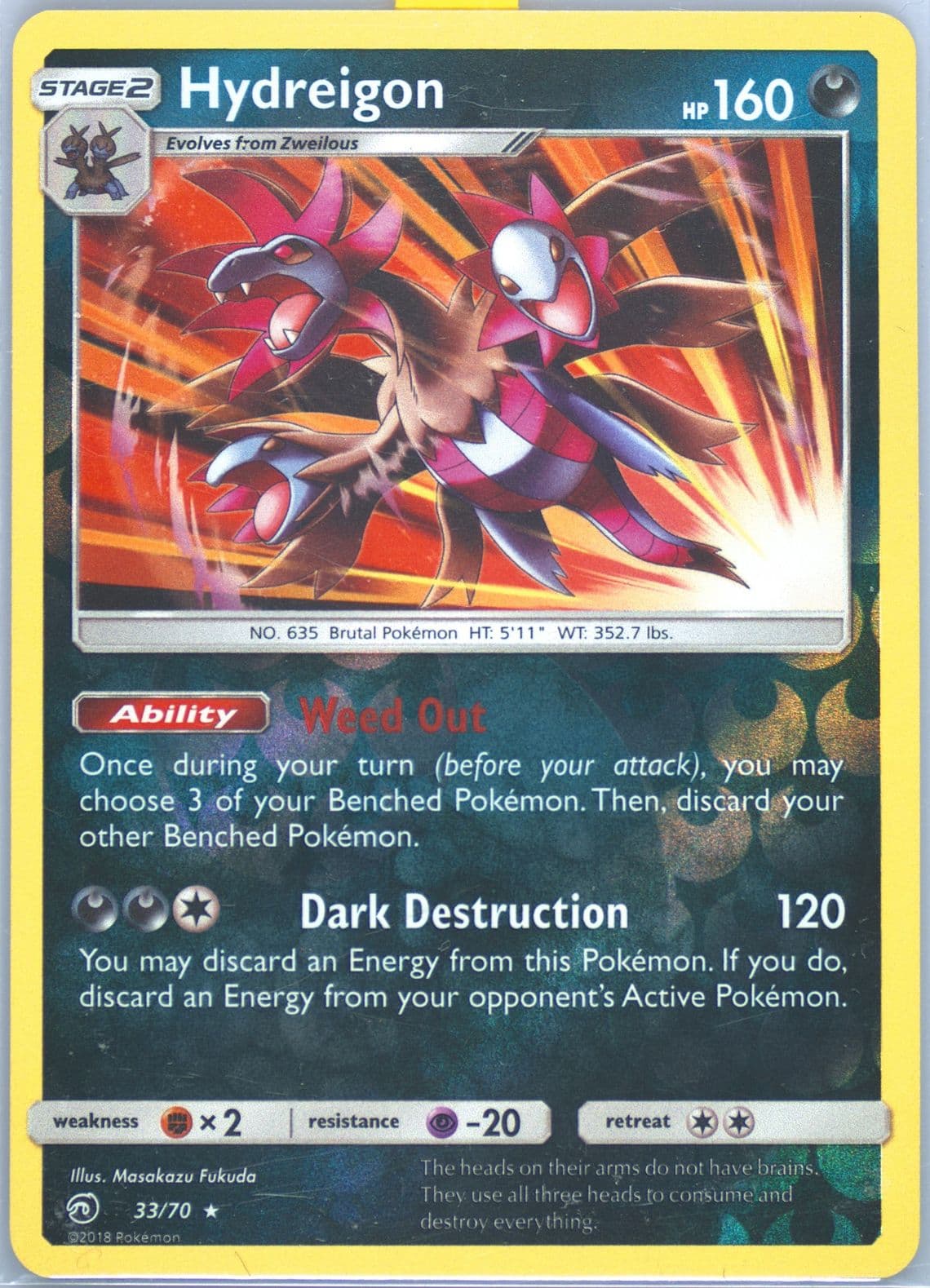 Hydreigon-Reverse Foil Portuguese (33) 2018 Pokemon Sun & Moon Dragon Majesty
