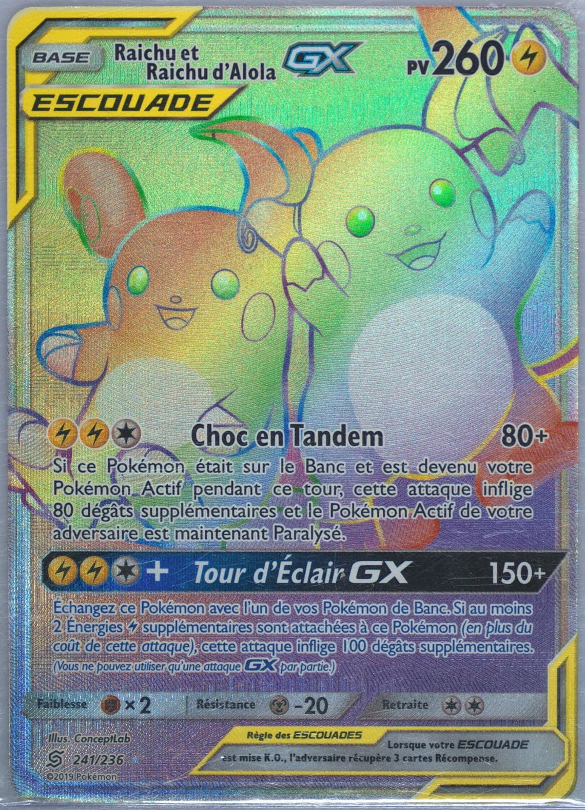 Full Art/Raichu ET Raichu D'Alola GX French-Secret (241) 2019 Pokemon Sun & Moon Unified Minds