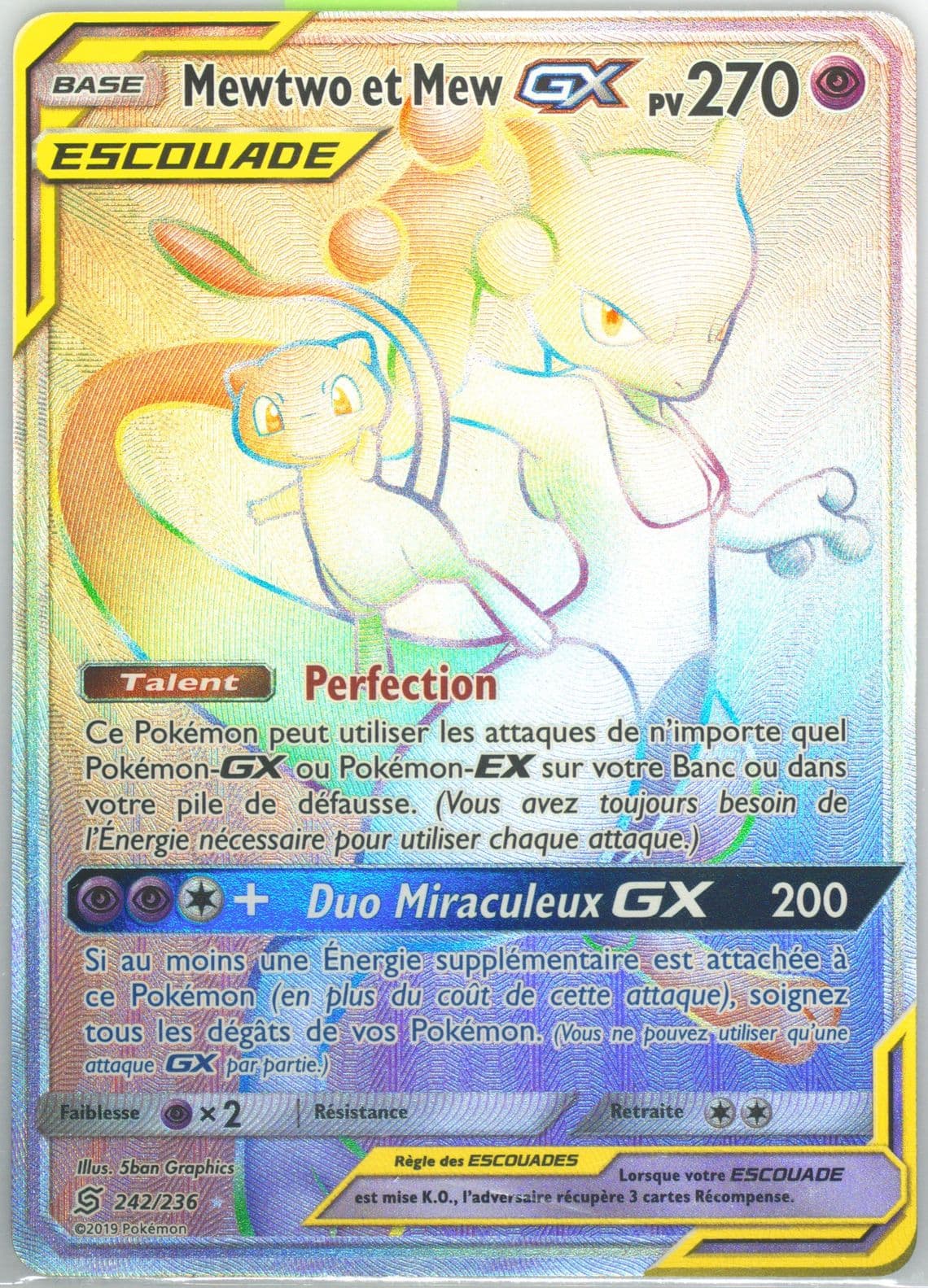 Full Art/Mewtwo ET Mew GX French-Secret (242) 2019 Pokemon Sun & Moon Unified Minds