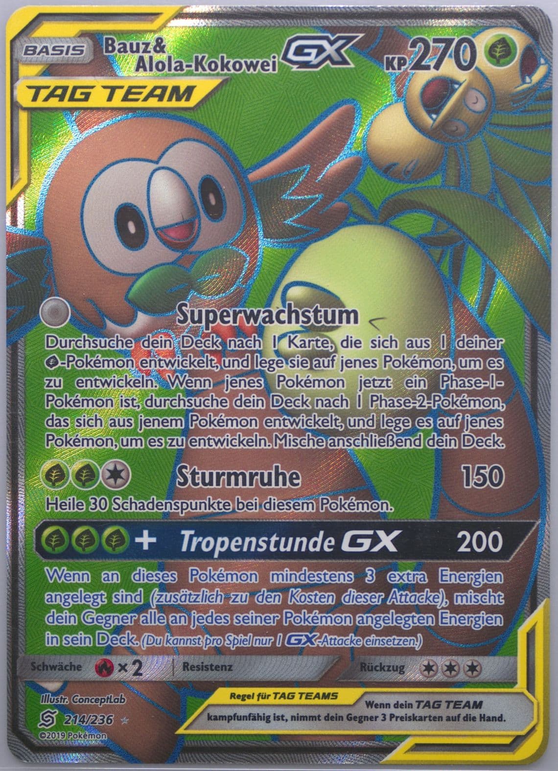 Full Art/Bauz & Alola-Kokowei GX German (214) 2019 Pokemon Sun & Moon Unified Minds