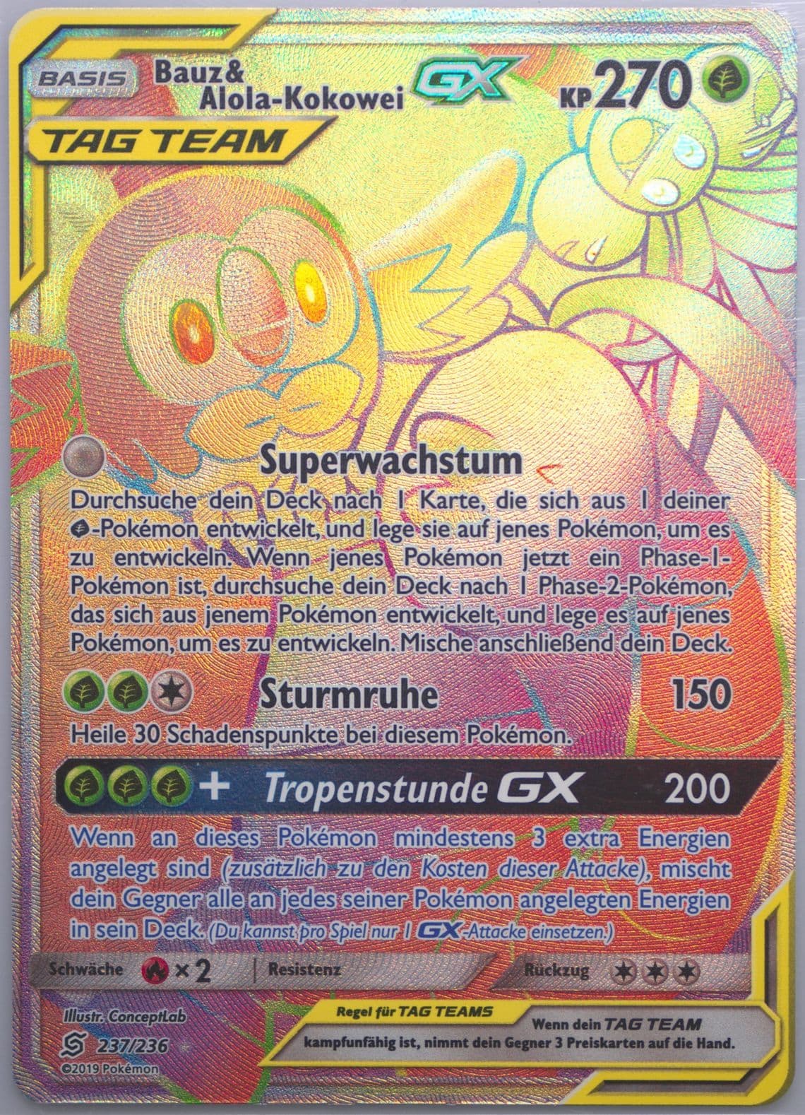Full Art/Bauz & Alola-Kokowei GX German-Secret (237) 2019 Pokemon Sun & Moon Unified Minds