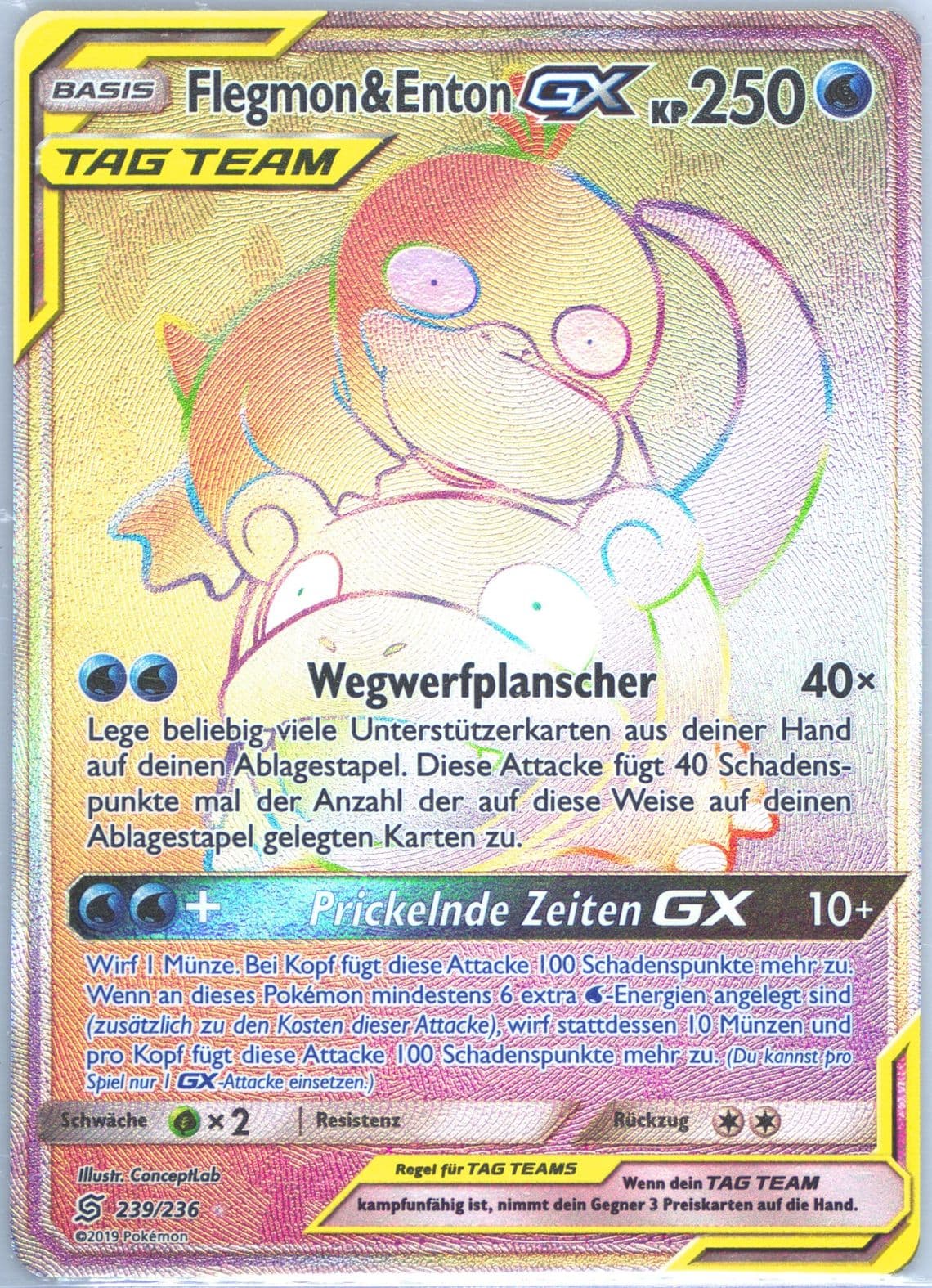 Full Art/Flegmon & Enton GX German-Secret (239) 2019 Pokemon Sun & Moon Unified Minds