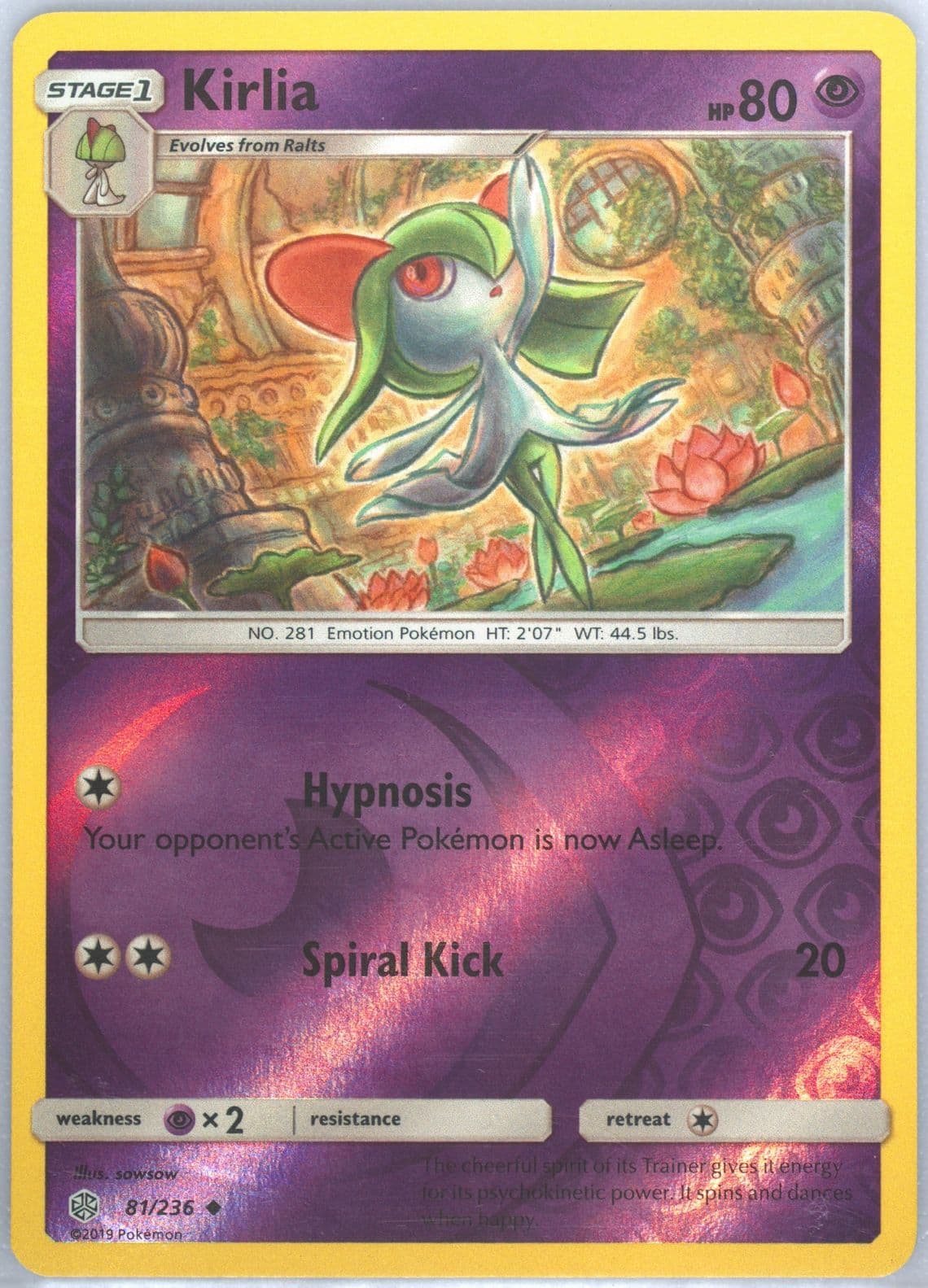 Kirlia-Reverse Foil (81) 2019 Pokemon Sun & Moon Cosmic Eclipse