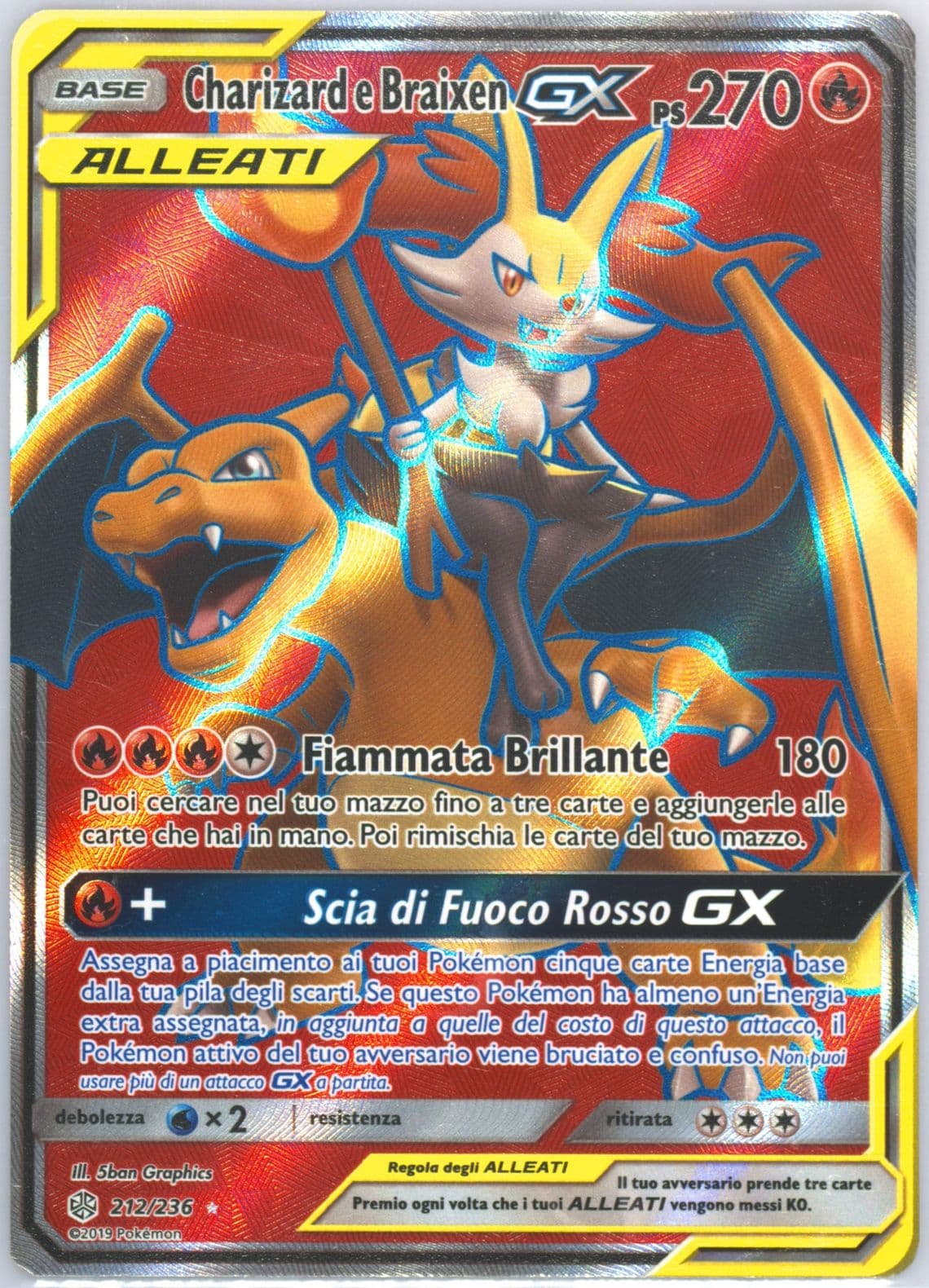 Full Art/Charizard E Braixen GX Italian (212) 2019 Pokemon Sun & Moon Cosmic Eclipse