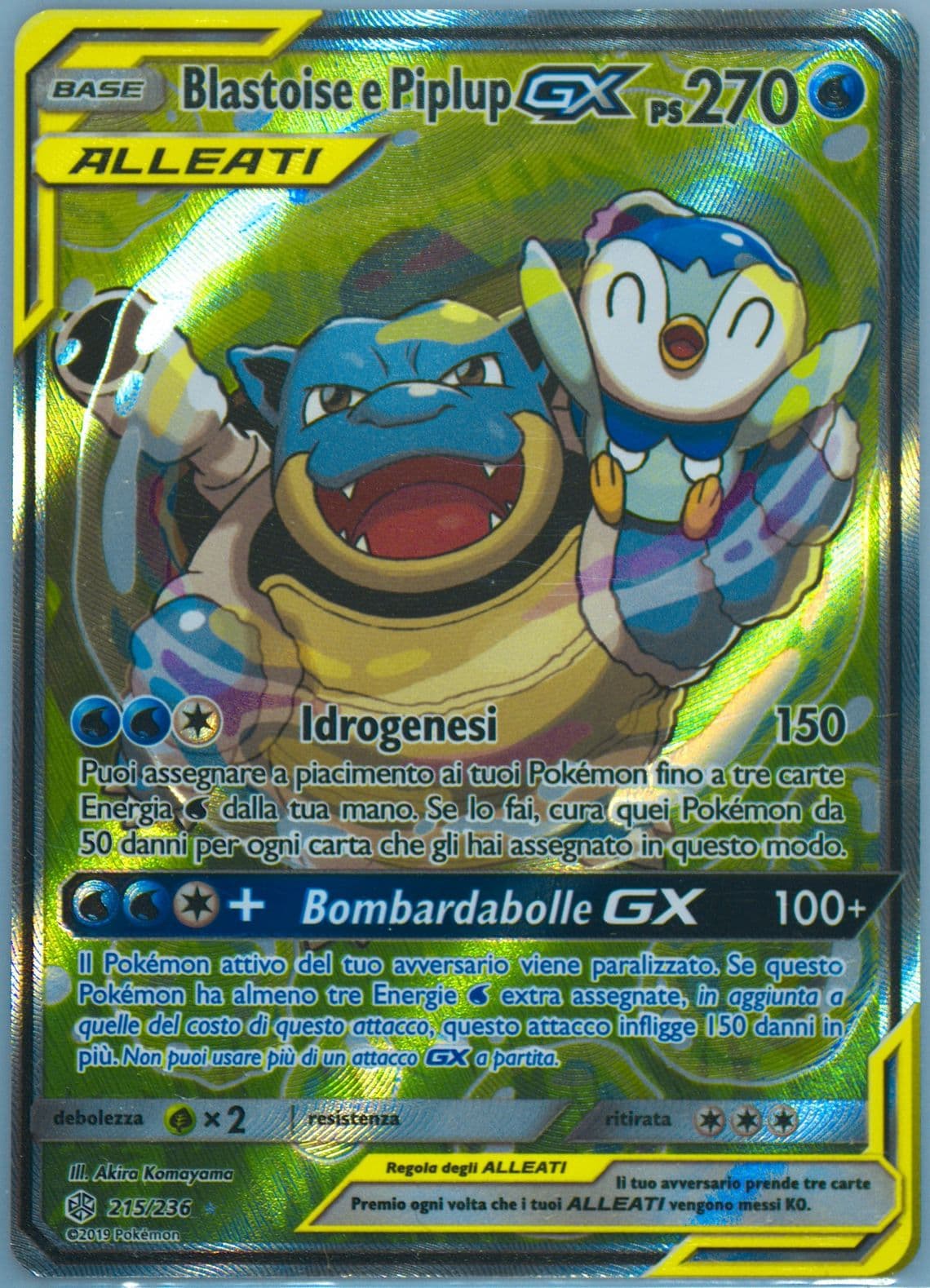 Full Art/Blastoise E Piplup GX Italian (215) 2019 Pokemon Sun & Moon Cosmic Eclipse