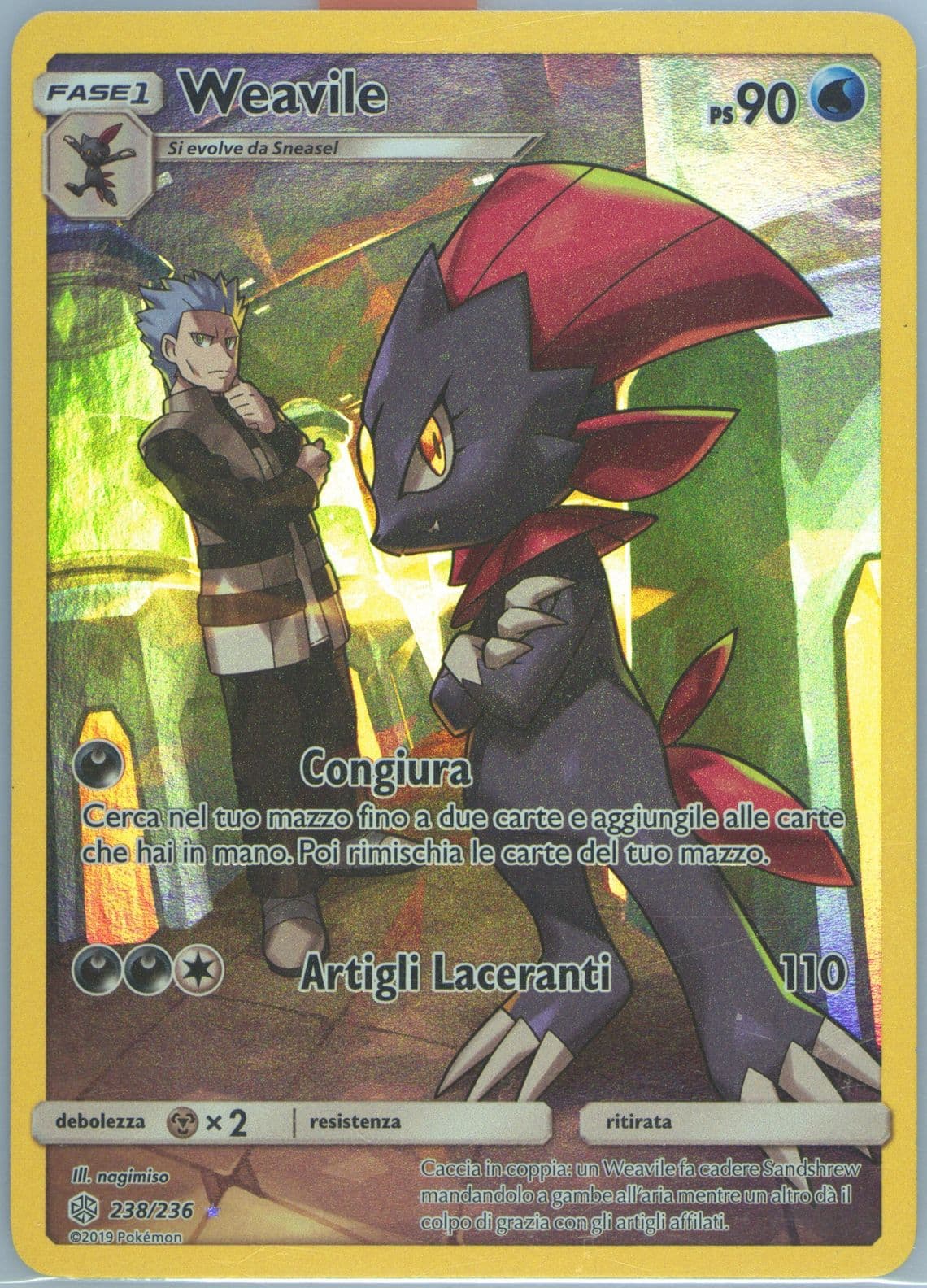 Full Art/Weavile Italian-Secret (238) 2019 Pokemon Sun & Moon Cosmic Eclipse