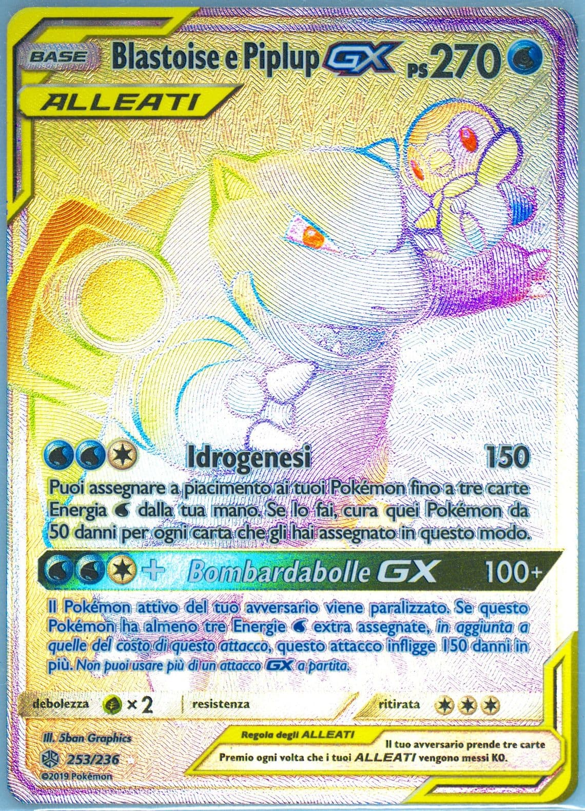 Full Art/Blastoise E Piplup GX Italian-Secret (253) 2019 Pokemon Sun & Moon Cosmic Eclipse