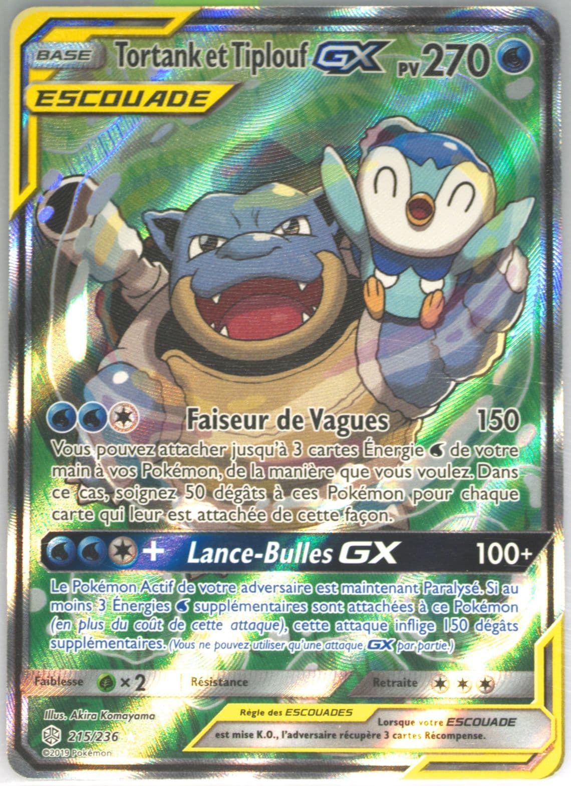 Full Art/Tortank ET Tiplouf GX French (215) 2019 Pokemon Sun & Moon Cosmic Eclipse