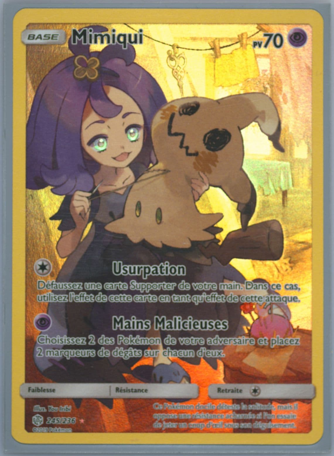 Full Art/Mimiqui French-Secret (245) 2019 Pokemon Sun & Moon Cosmic Eclipse