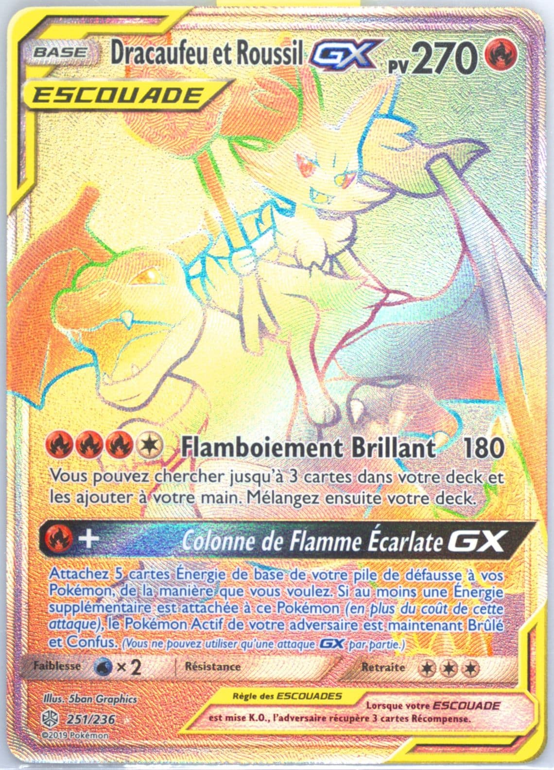 Full Art/Dracaufeu ET Roussil GX French-Secret (251) 2019 Pokemon Sun & Moon Cosmic Eclipse