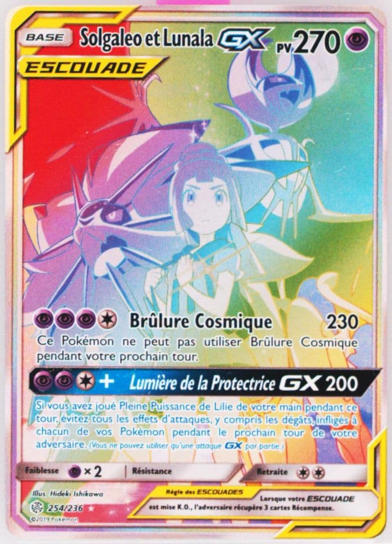 Full Art/Solgaleo ET Lunala GX French-Secret (254) 2019 Pokemon Sun & Moon Cosmic Eclipse