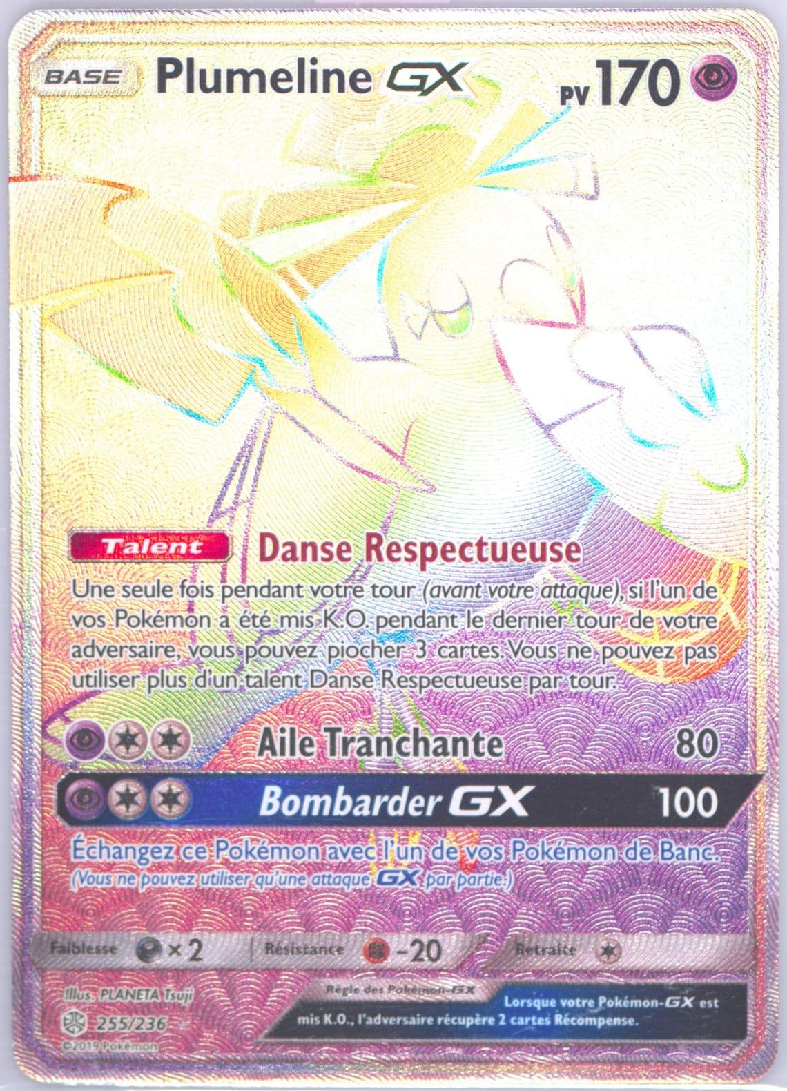 Full Art/Plumeline GX French-Secret (255) 2019 Pokemon Sun & Moon Cosmic Eclipse