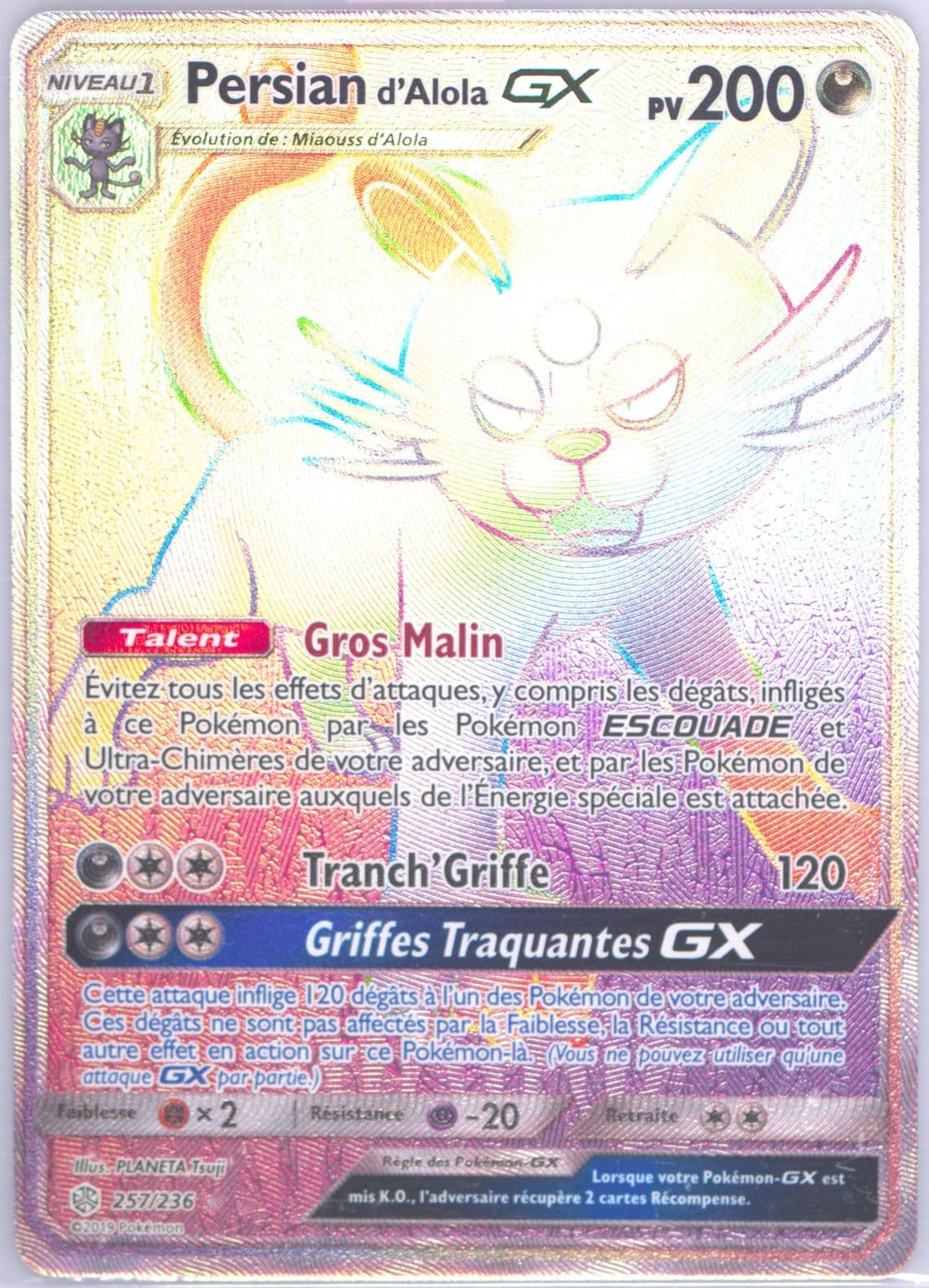 Full Art/Persian D'Alola GX French-Secret (257) 2019 Pokemon Sun & Moon Cosmic Eclipse