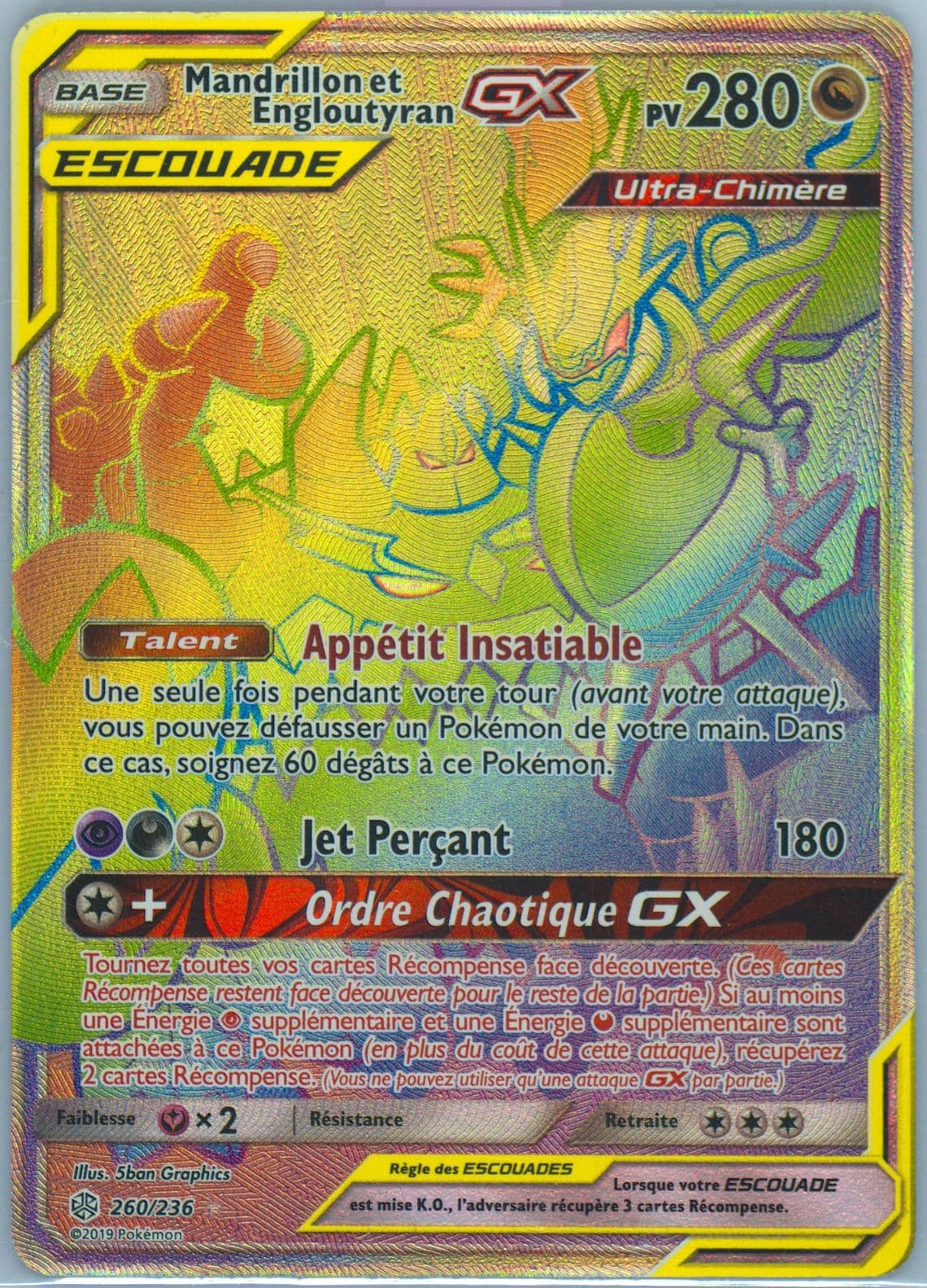 Full Art/Mandrillon ET Engloutyran GX French-Secret (260) 2019 Pokemon Sun & Moon Cosmic Eclipse