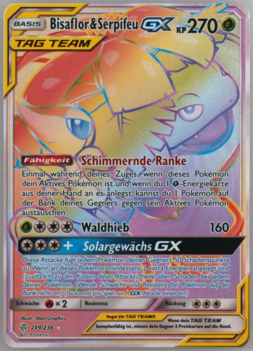 Full Art/Bisaflor & Serpifeu GX German-Secret (249) 2019 Pokemon Sun & Moon Cosmic Eclipse