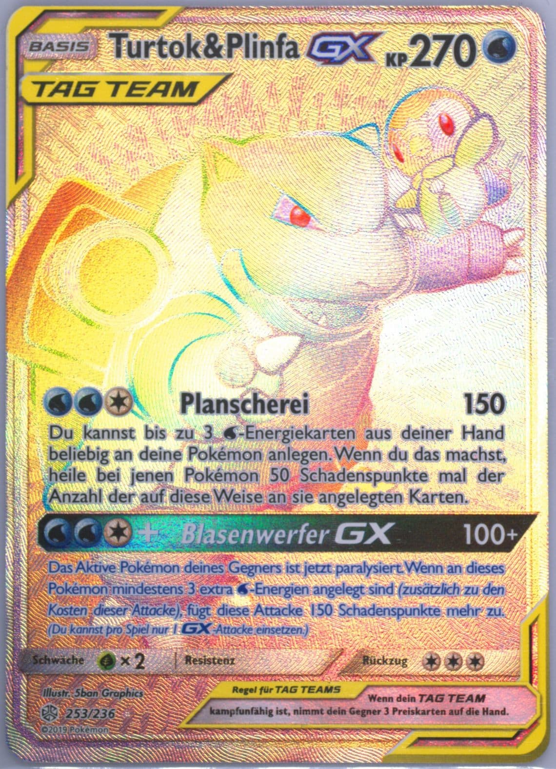 Full Art/Turtok & Plinfa GX German-Secret (253) 2019 Pokemon Sun & Moon Cosmic Eclipse