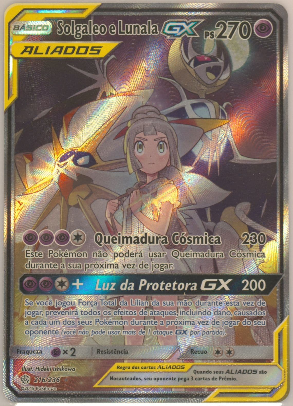 Full Art/Solgaleo E Lunala GX Portuguese (216) 2019 Pokemon Sun & Moon Cosmic Eclipse