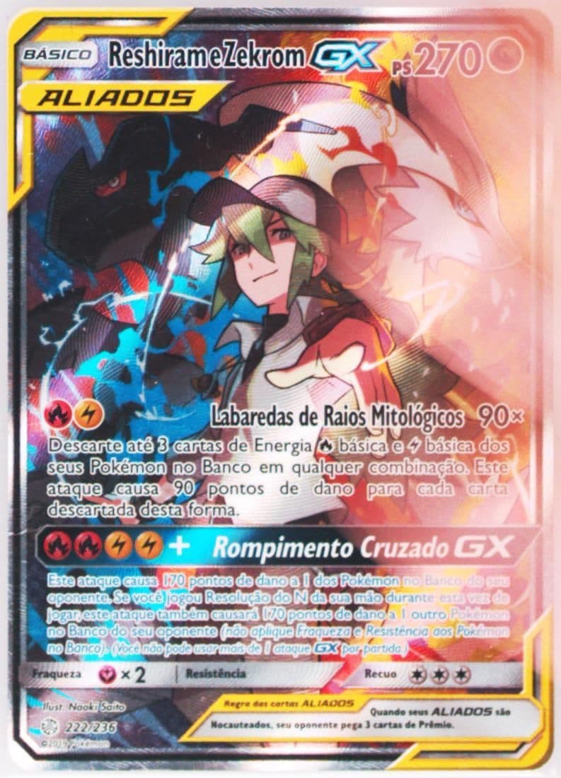Full Art/Reshiram E Zekrom GX Portuguese (222) 2019 Pokemon Sun & Moon Cosmic Eclipse