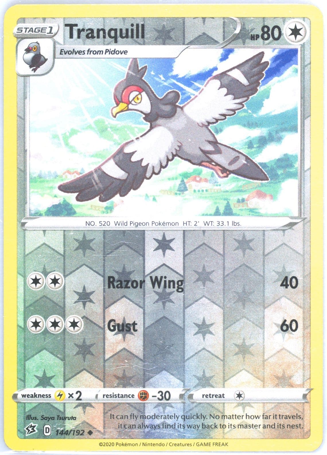 Tranquill-Reverse Foil (144) 2020 Pokemon Sword & Shield Rebel Clash