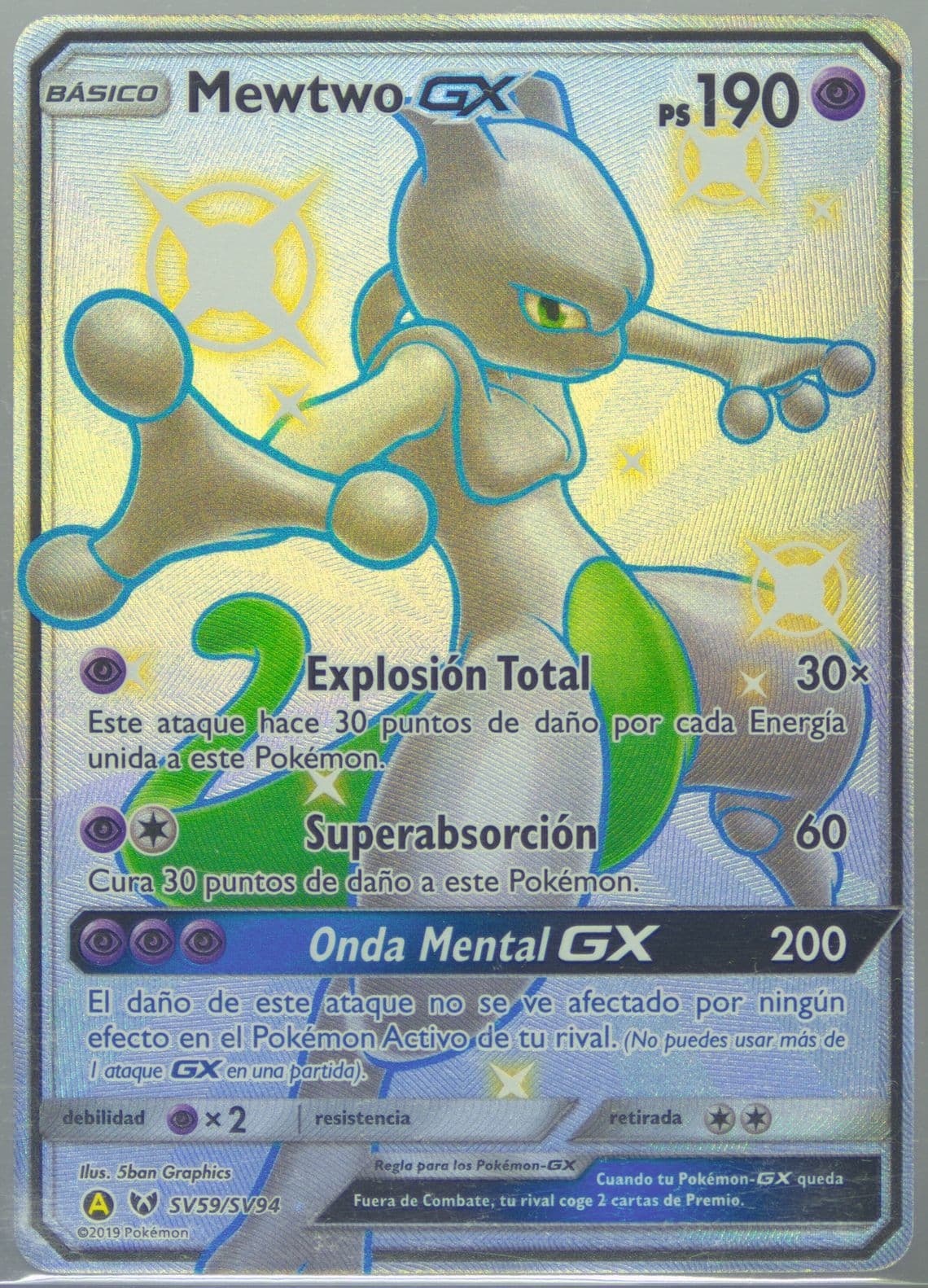Full Art/Mewtwo GX Spanish (SV59) 2019 Pokemon Sun & Moon Hidden Fates