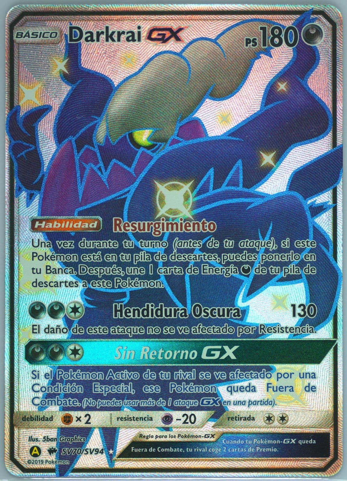Full Art/Darkrai GX Spanish (SV70) 2019 Pokemon Sun & Moon Hidden Fates