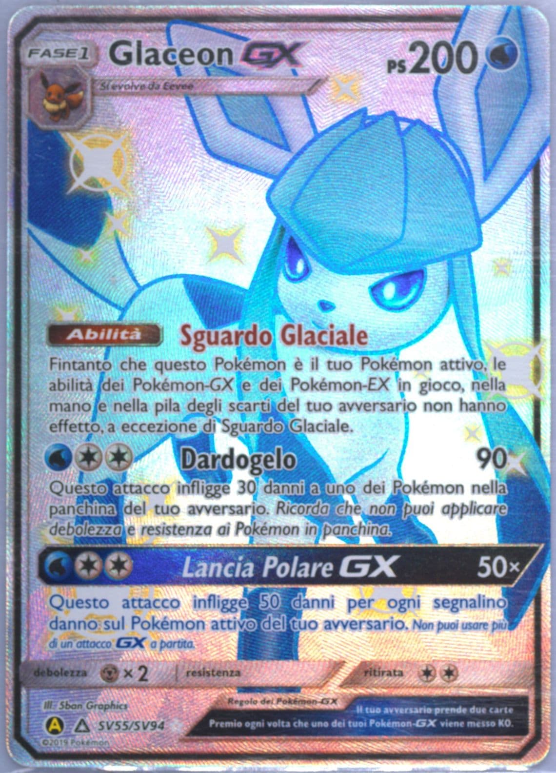 Full Art/Glaceon GX Italian (SV55) 2019 Pokemon Sun & Moon Hidden Fates