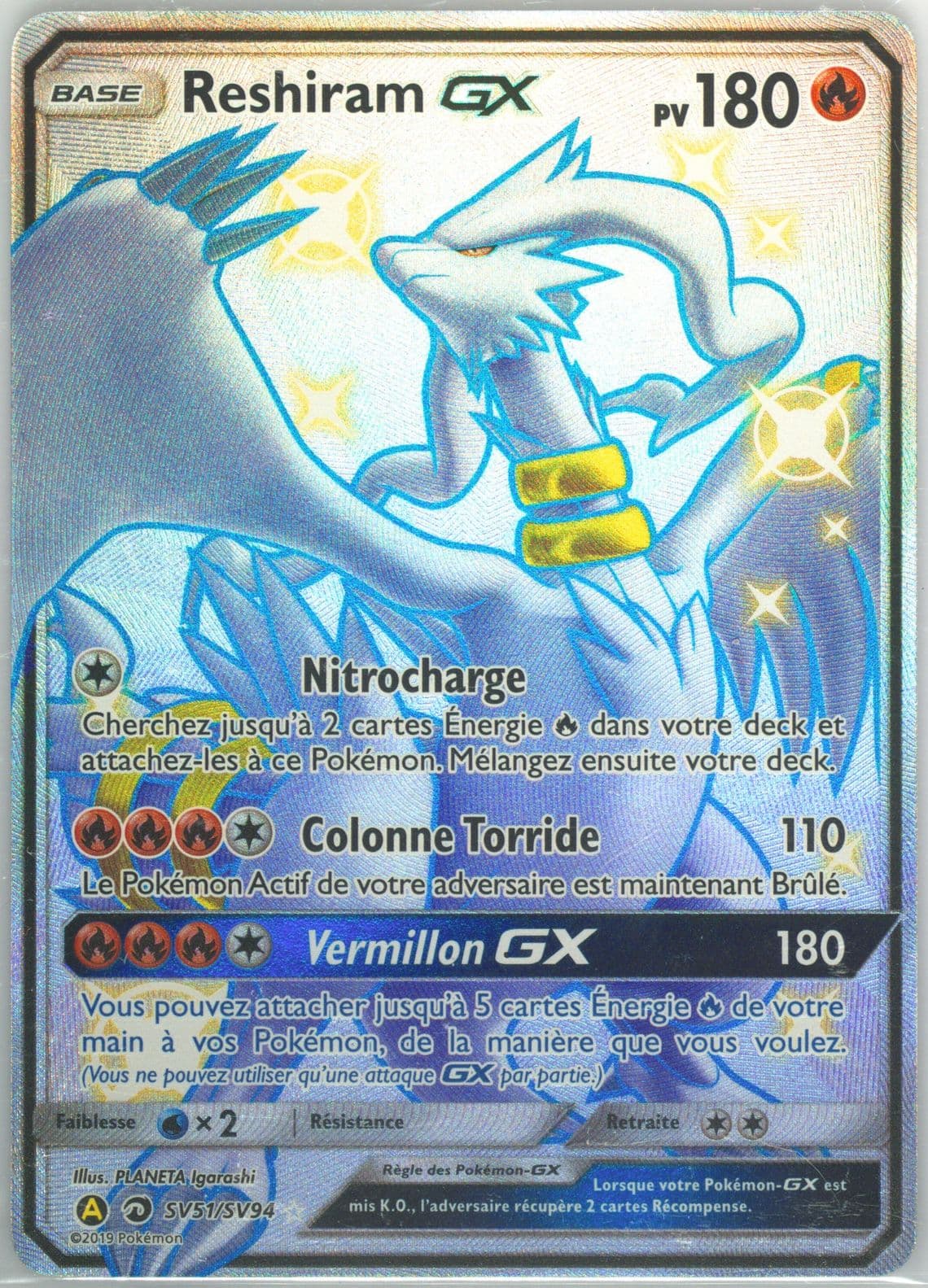 Full Art/Reshiram GX French (SV51) 2019 Pokemon Sun & Moon Hidden Fates