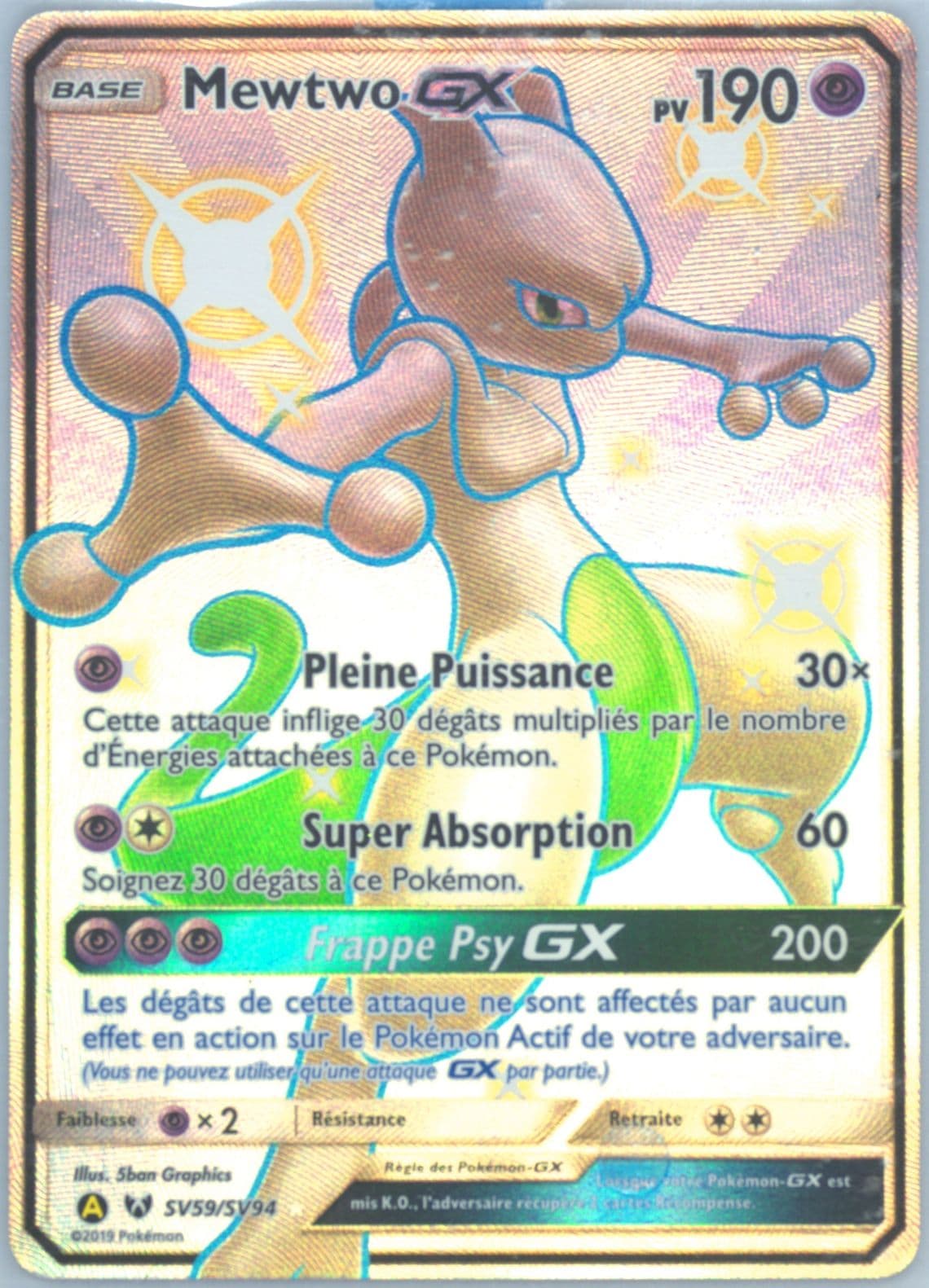 Full Art/Mewtwo GX French (SV59) 2019 Pokemon Sun & Moon Hidden Fates