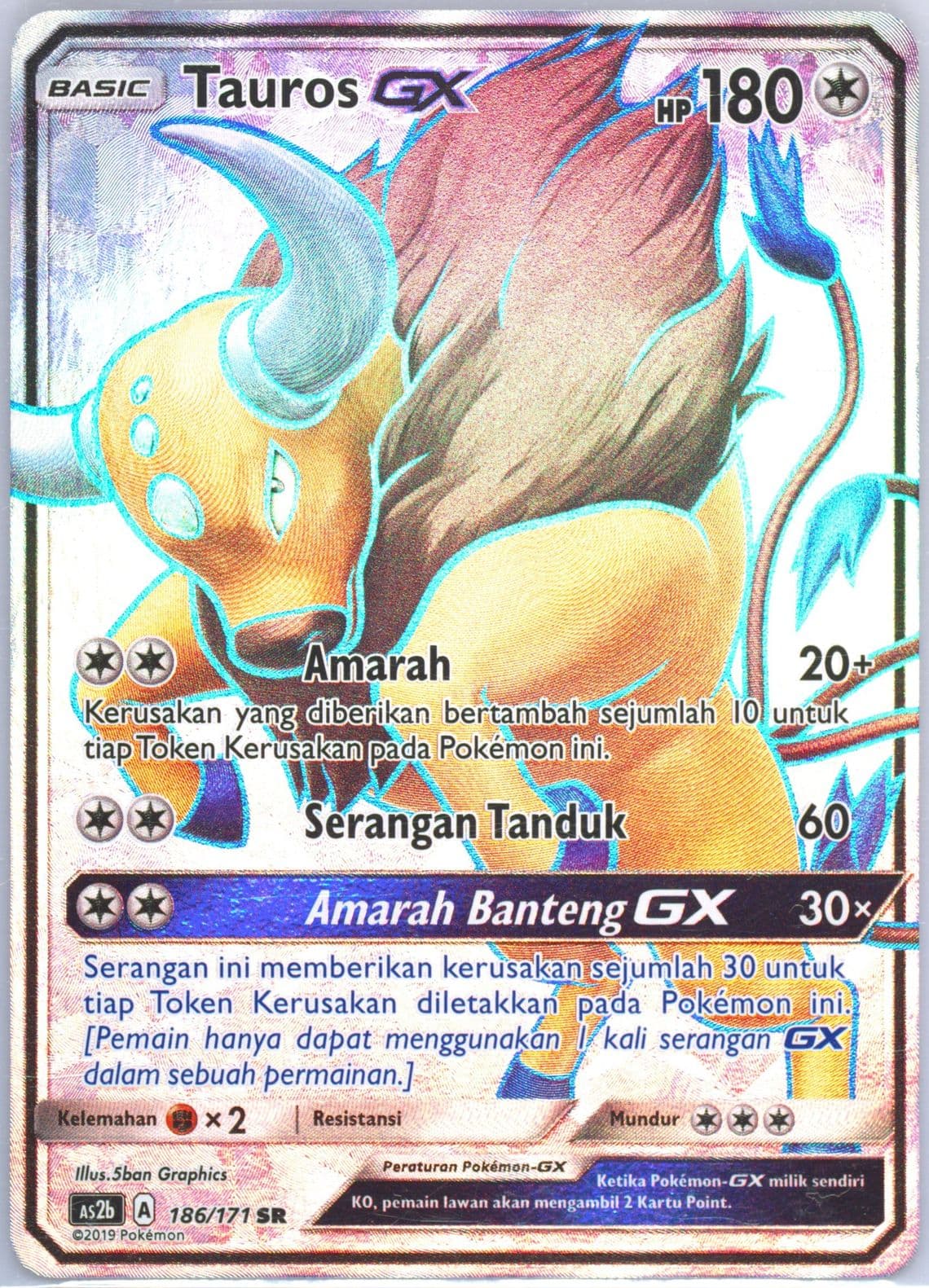 Full Art/Tauros GX Set B (186) 2019 Pokemon Indonesian Sun & Moon Legends Awakened