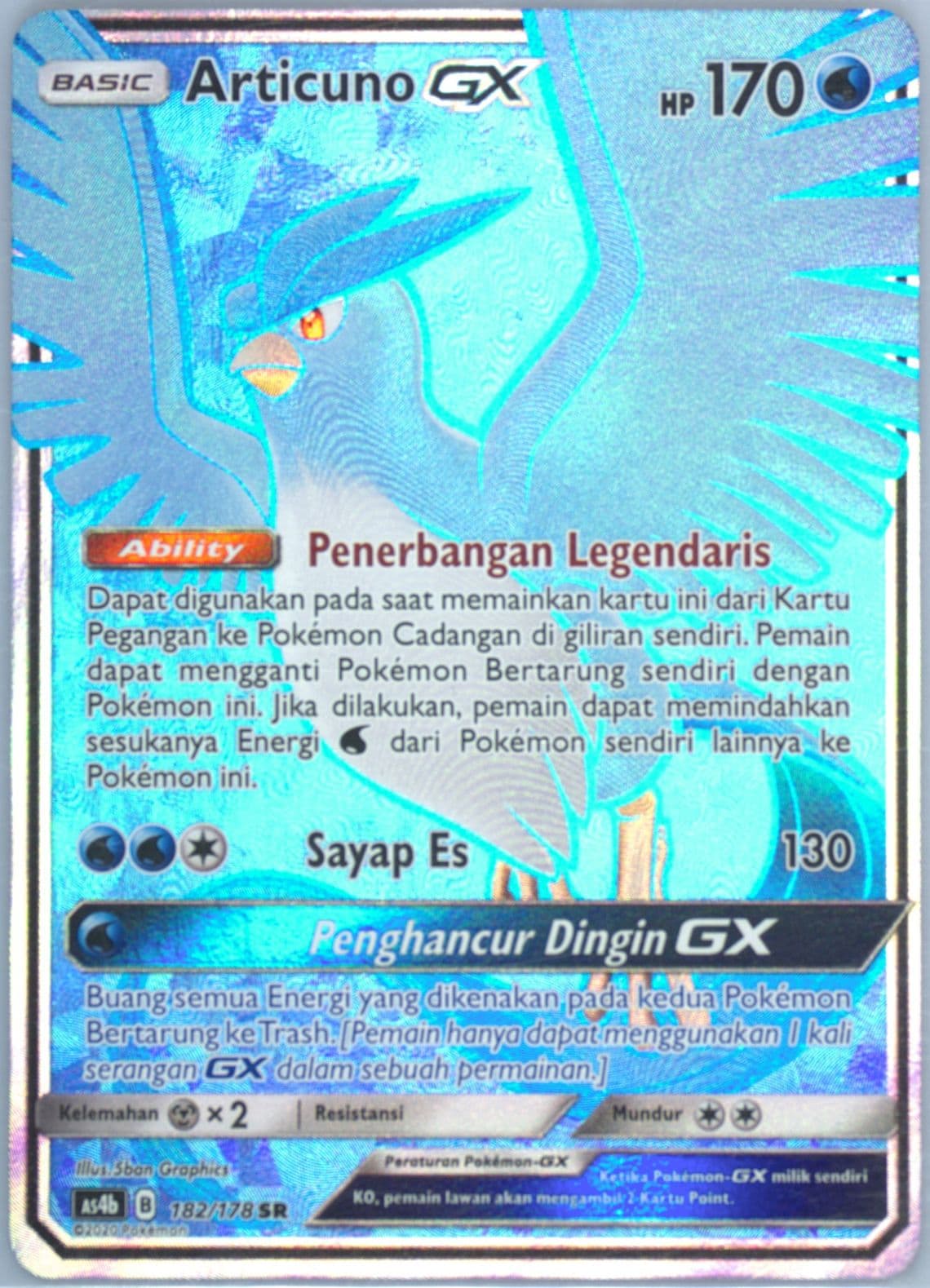 Full Art/Articuno GX Set B (182) 2020 Pokemon Indonesian Sun & Moon Sky Ruler