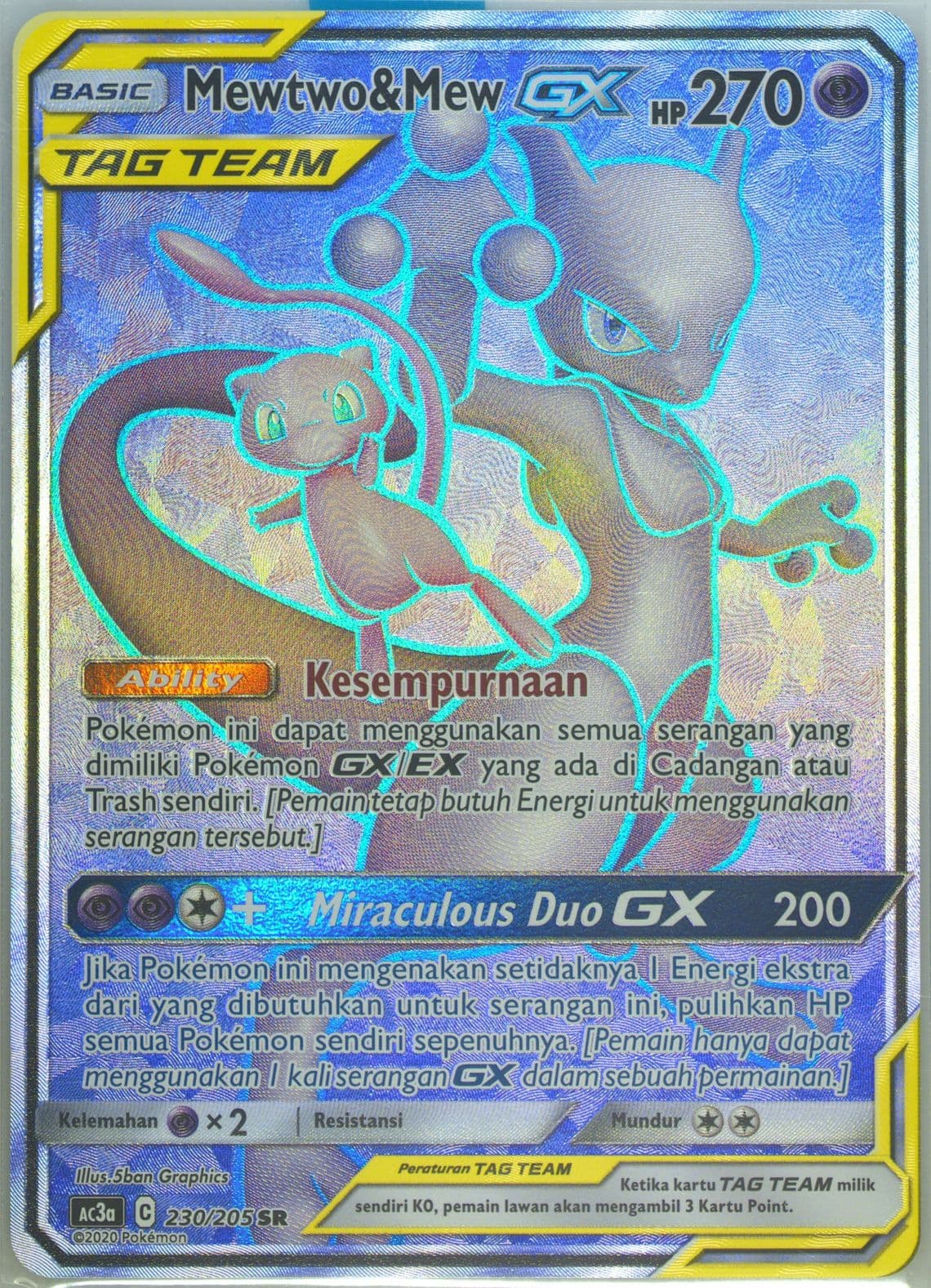 Full Art/Mewtwo & Mew GX Set A (230) 2020 Pokemon Indonesian Sun & Moon Tag Team Collection