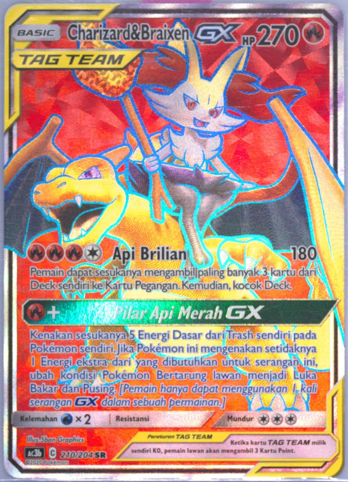 Full Art/Charizard & Braixen GX Set B (210) 2020 Pokemon Indonesian Sun & Moon Tag Team Collection