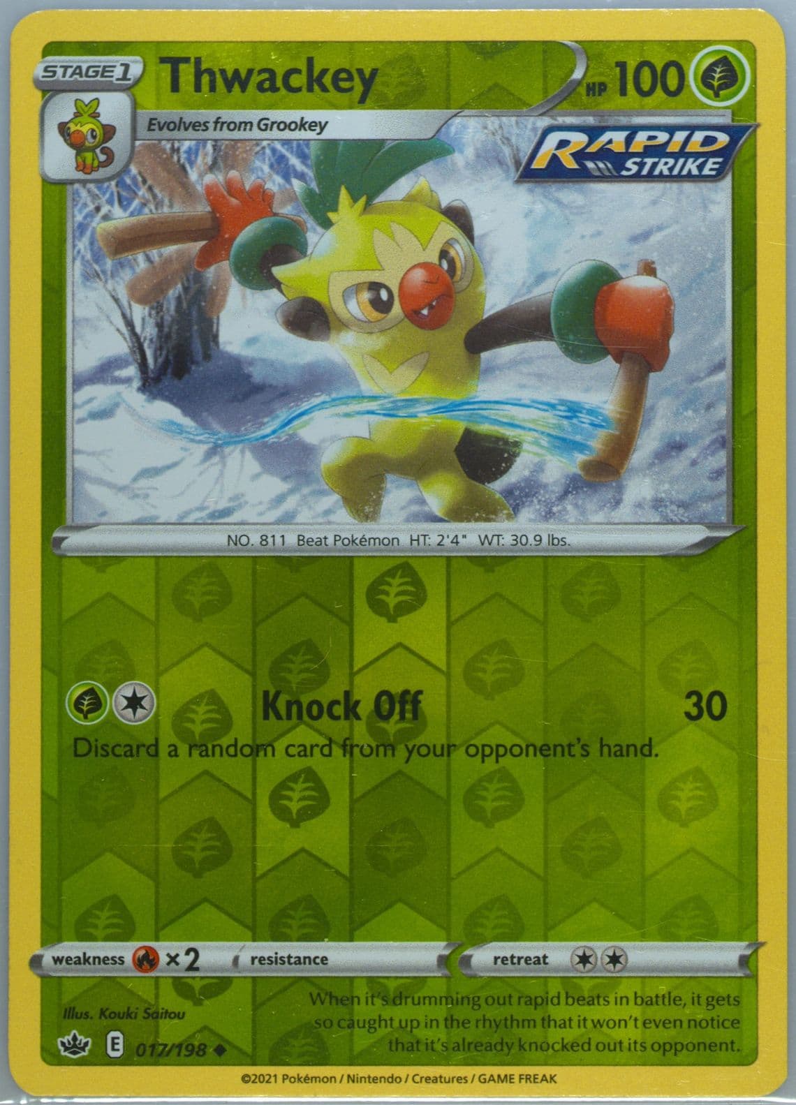 Thwackey-Reverse Foil (017) 2021 Pokemon Sword & Shield Chilling Reign