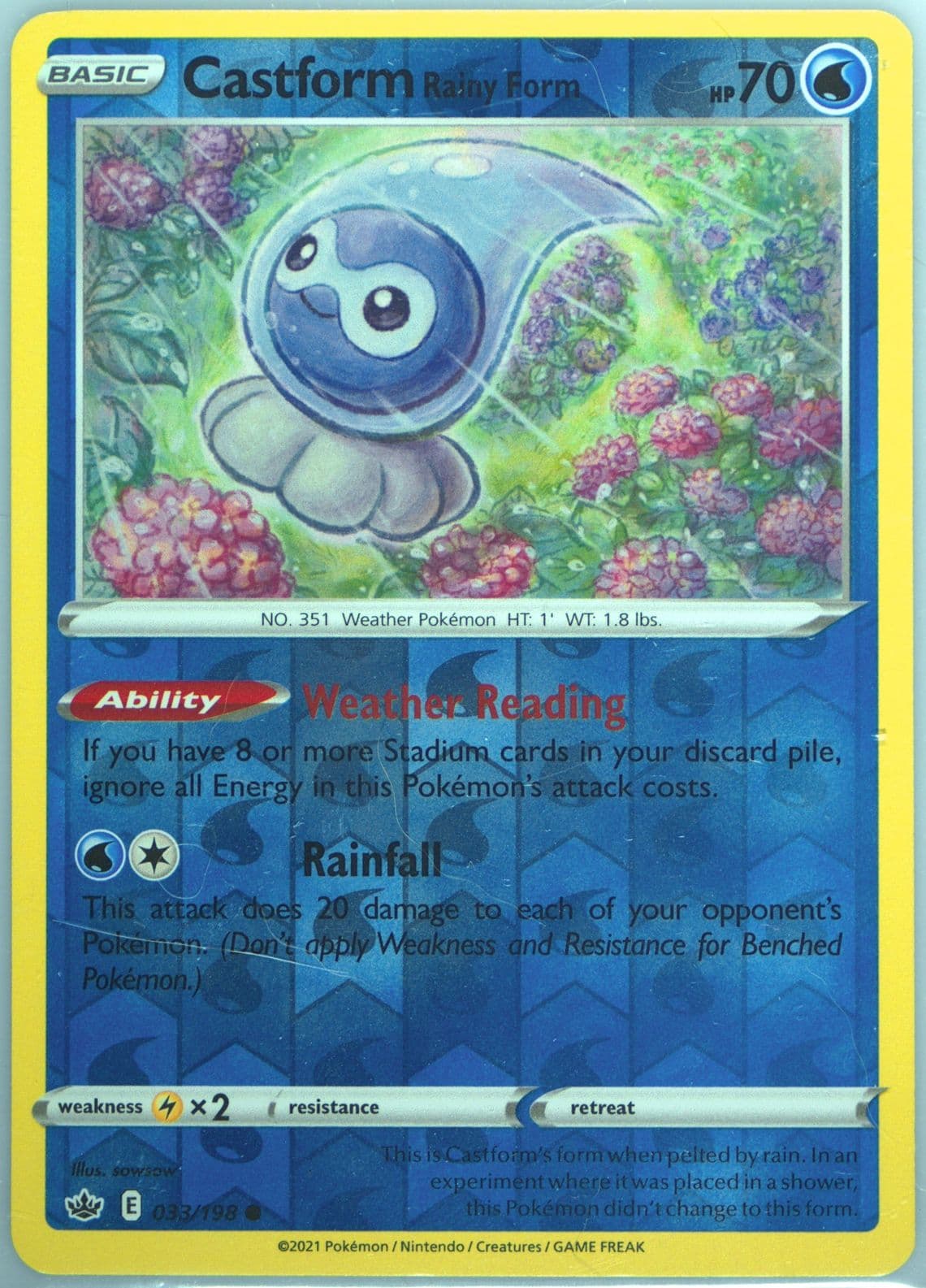 Castform Rainy Form-Reverse Foil (033) 2021 Pokemon Sword & Shield Chilling Reign