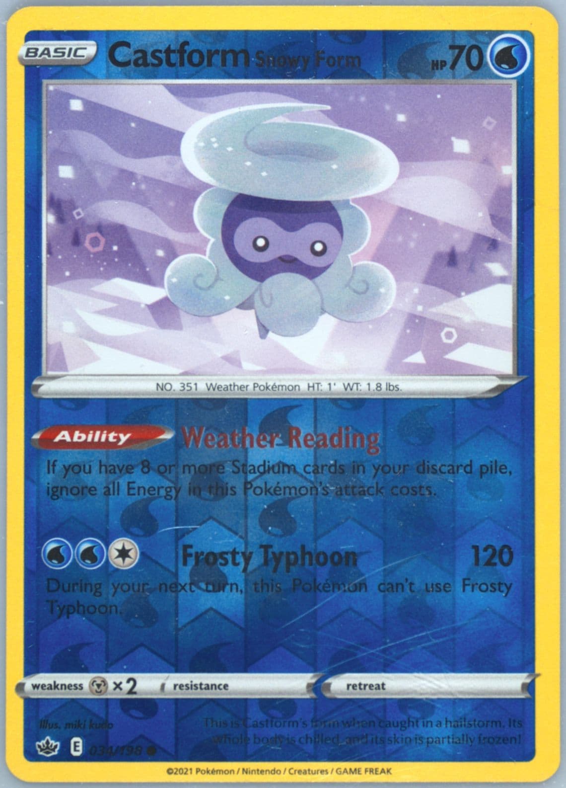 Castform Snowy Form-Reverse Foil (034) 2021 Pokemon Sword & Shield Chilling Reign
