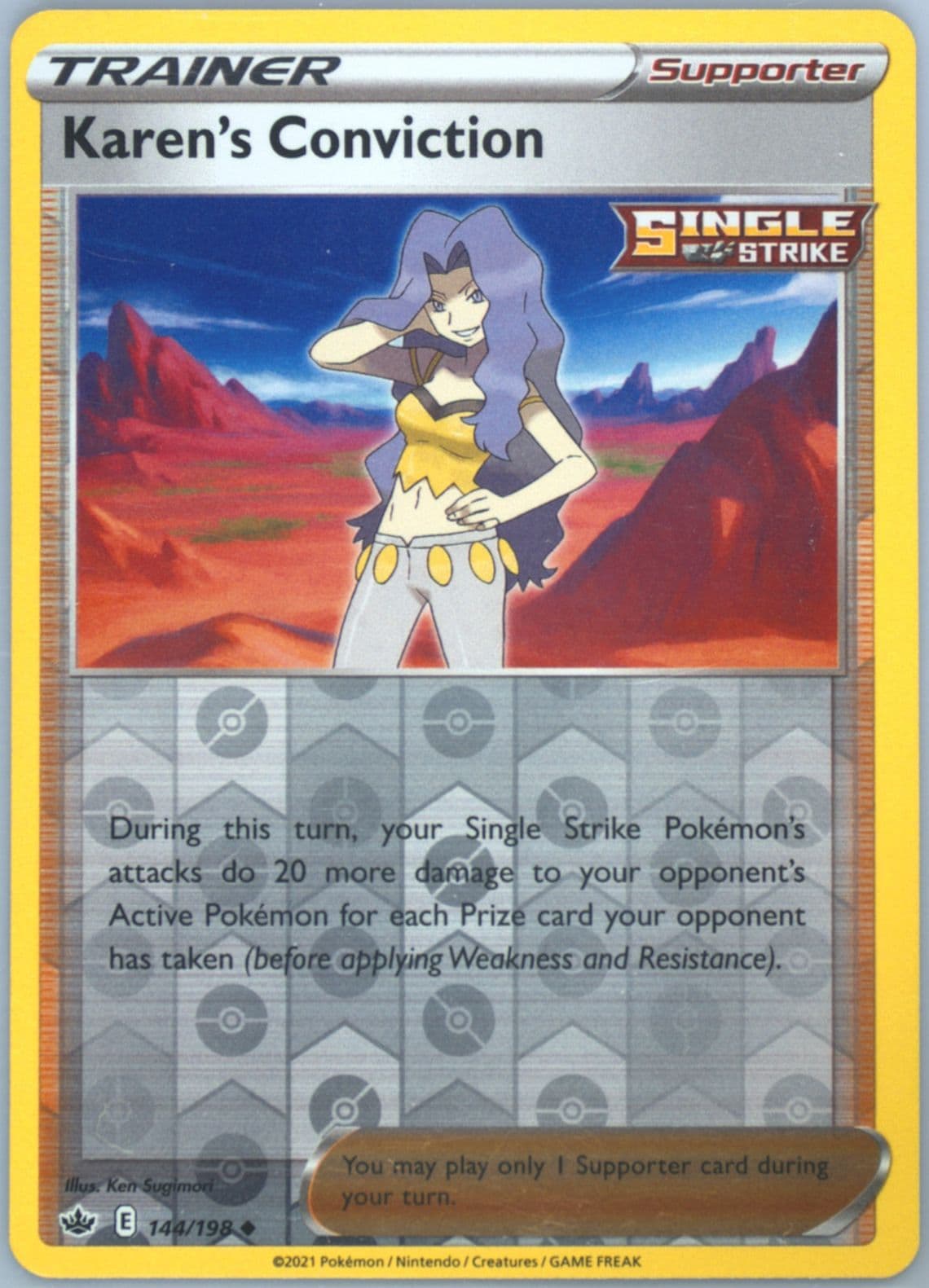 Karen's Conviction-Reverse Foil (144) 2021 Pokemon Sword & Shield Chilling Reign